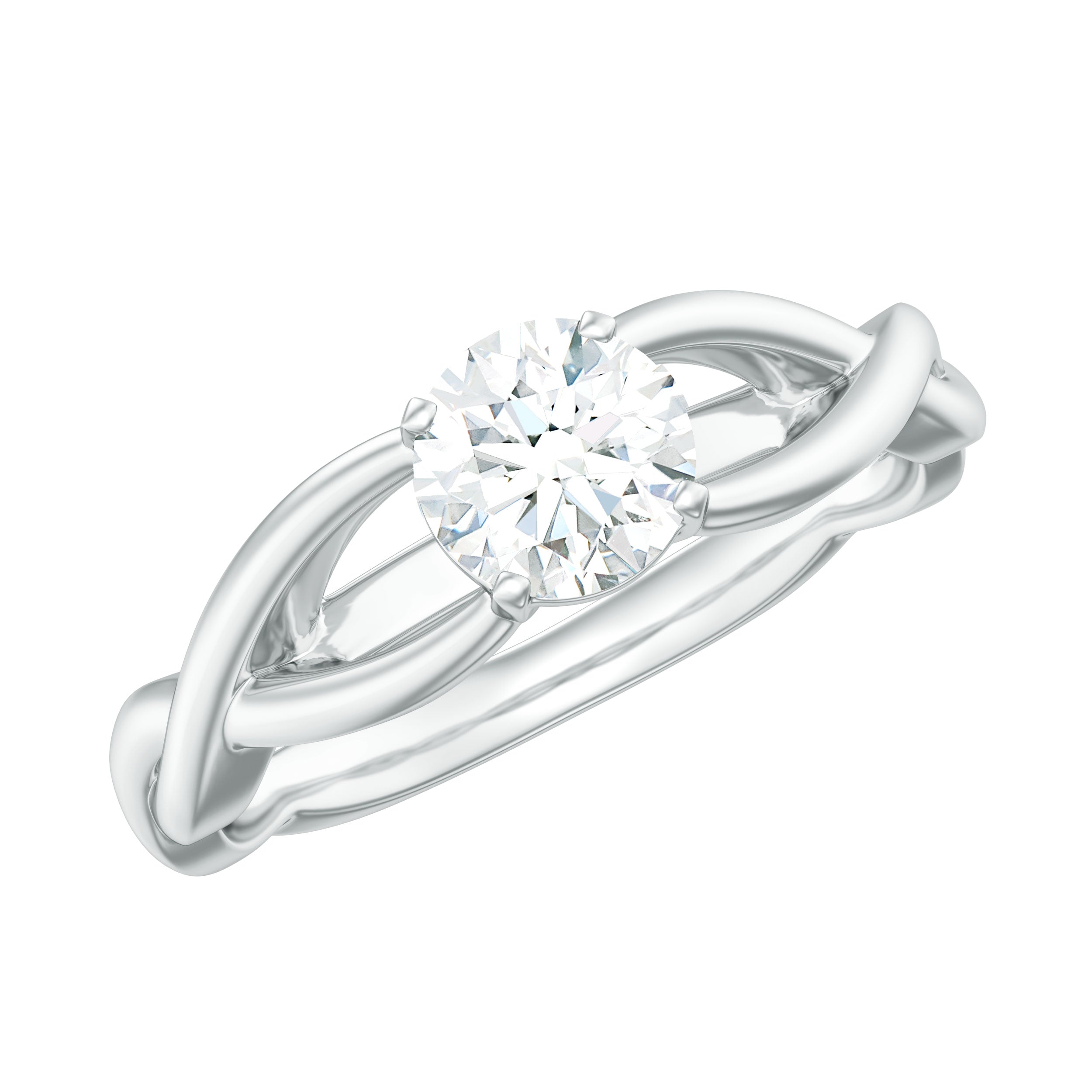 Certified Zircon Solitaire Ring with Crossover Shank AAAA - Rosec Jewels