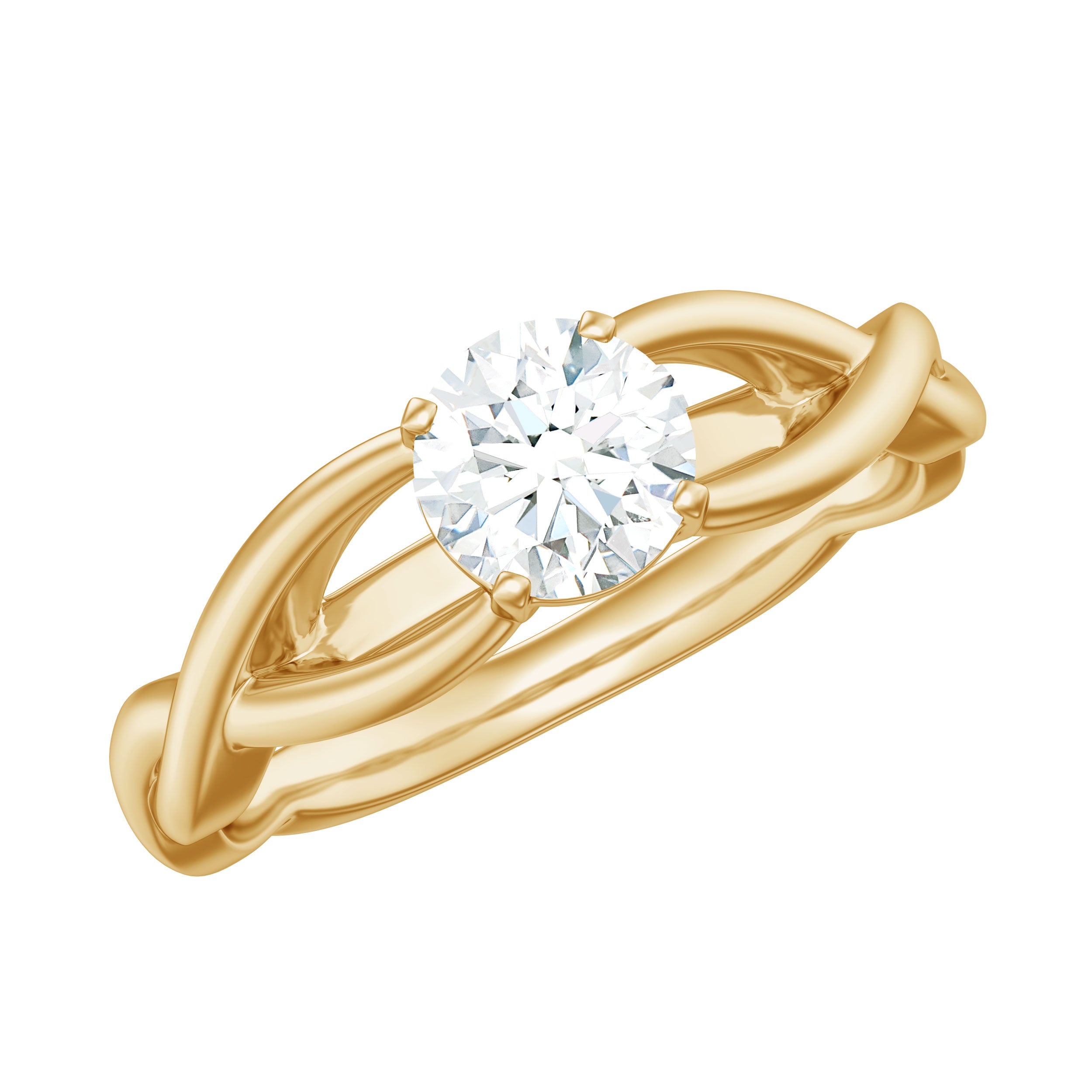 Certified Zircon Solitaire Ring with Crossover Shank AAAA - Rosec Jewels