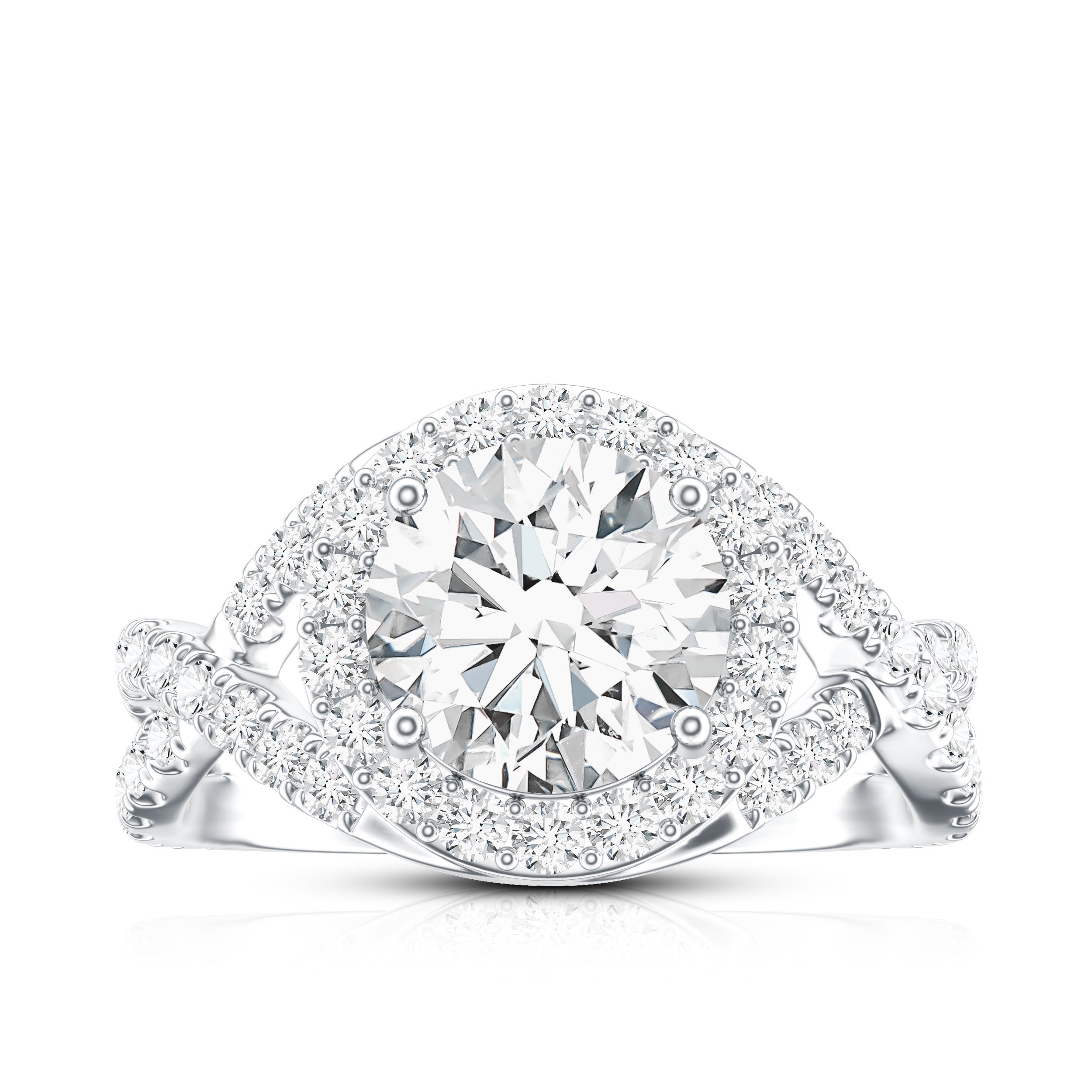 Round Moissanite Crossover Engagement Ring for Women D-VS1 - Rosec Jewels