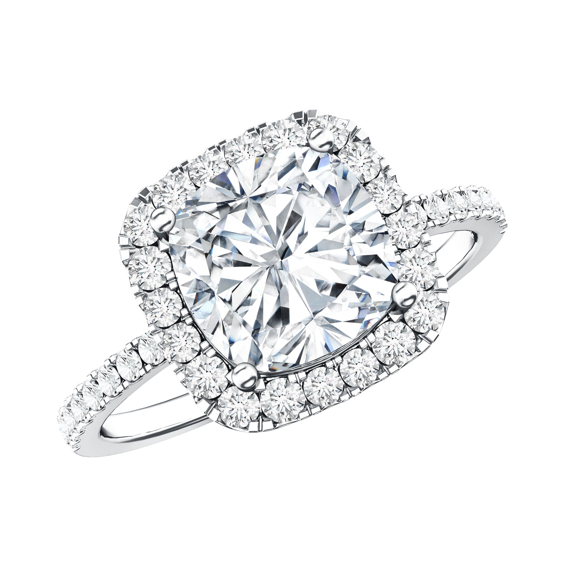 3 Carat Cushion Cut Moissanite Halo Engagement Ring for Women D-VS1 - Rosec Jewels