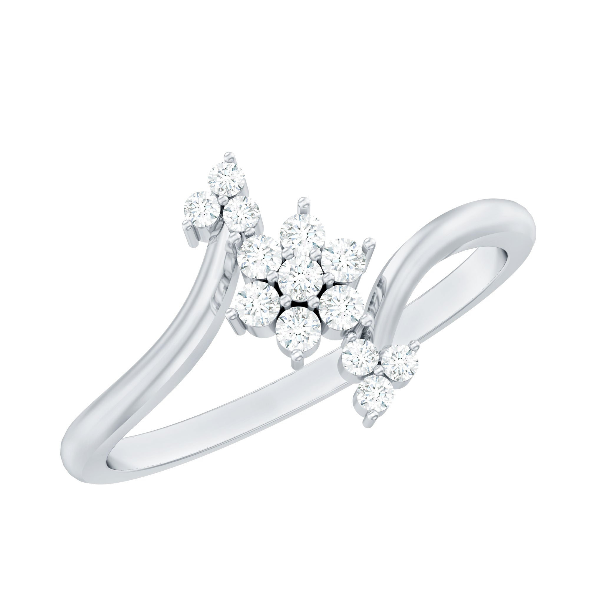 Round Cut Diamond Floral Promise Ring Natural - ( HI-SI ) - Rosec Jewels