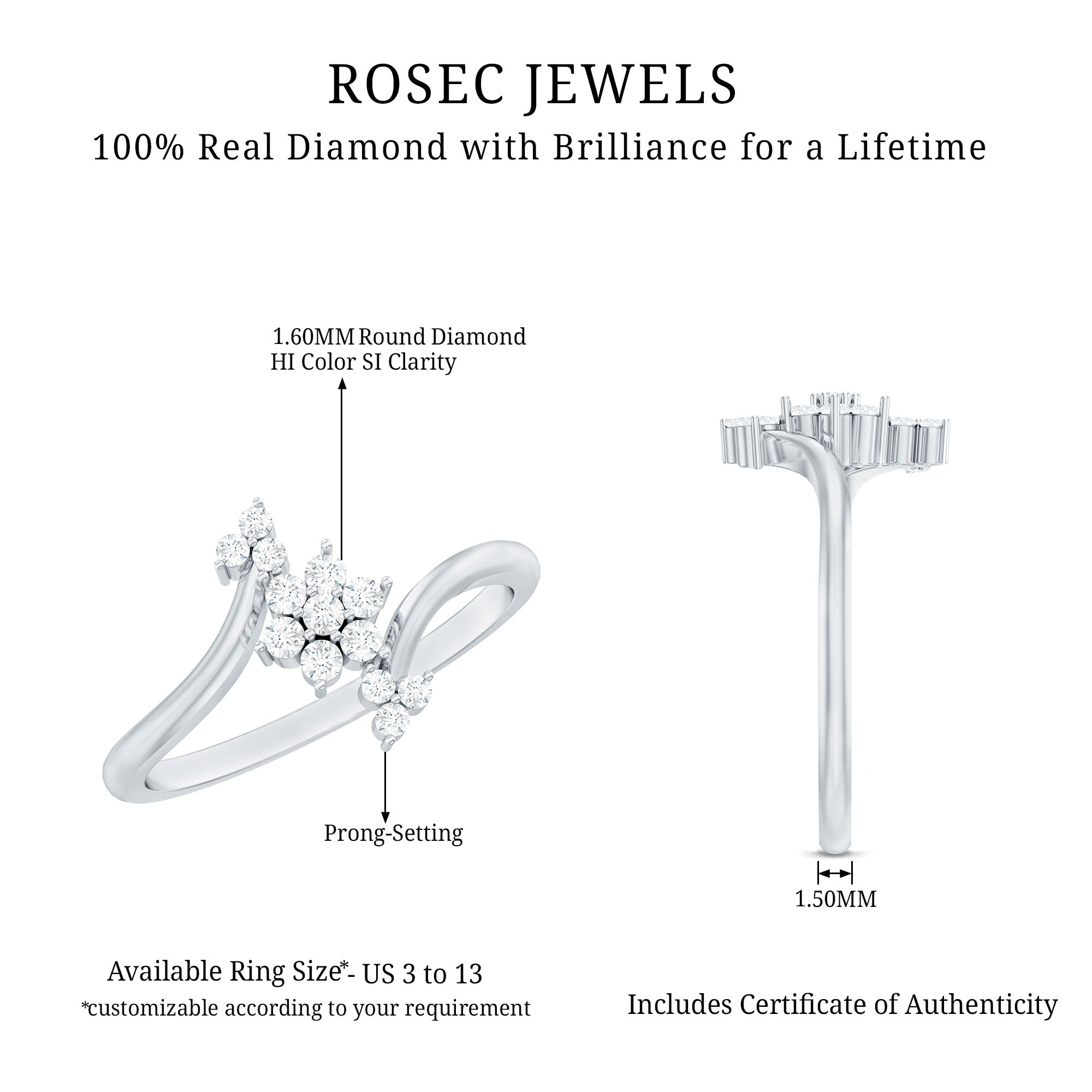 Round Cut Diamond Floral Promise Ring Natural - ( HI-SI ) - Rosec Jewels