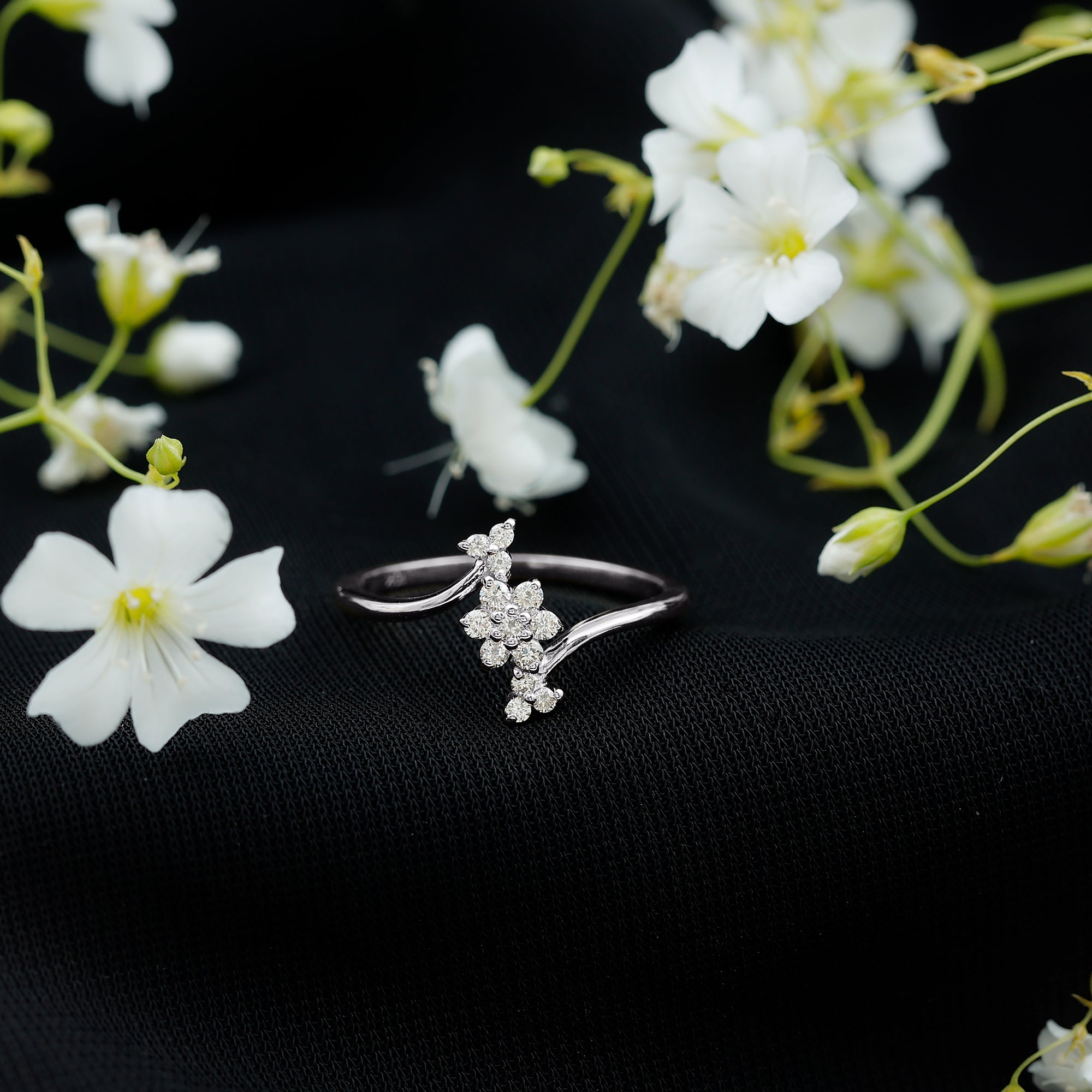 Round Cut Diamond Floral Promise Ring Natural - ( HI-SI ) - Rosec Jewels