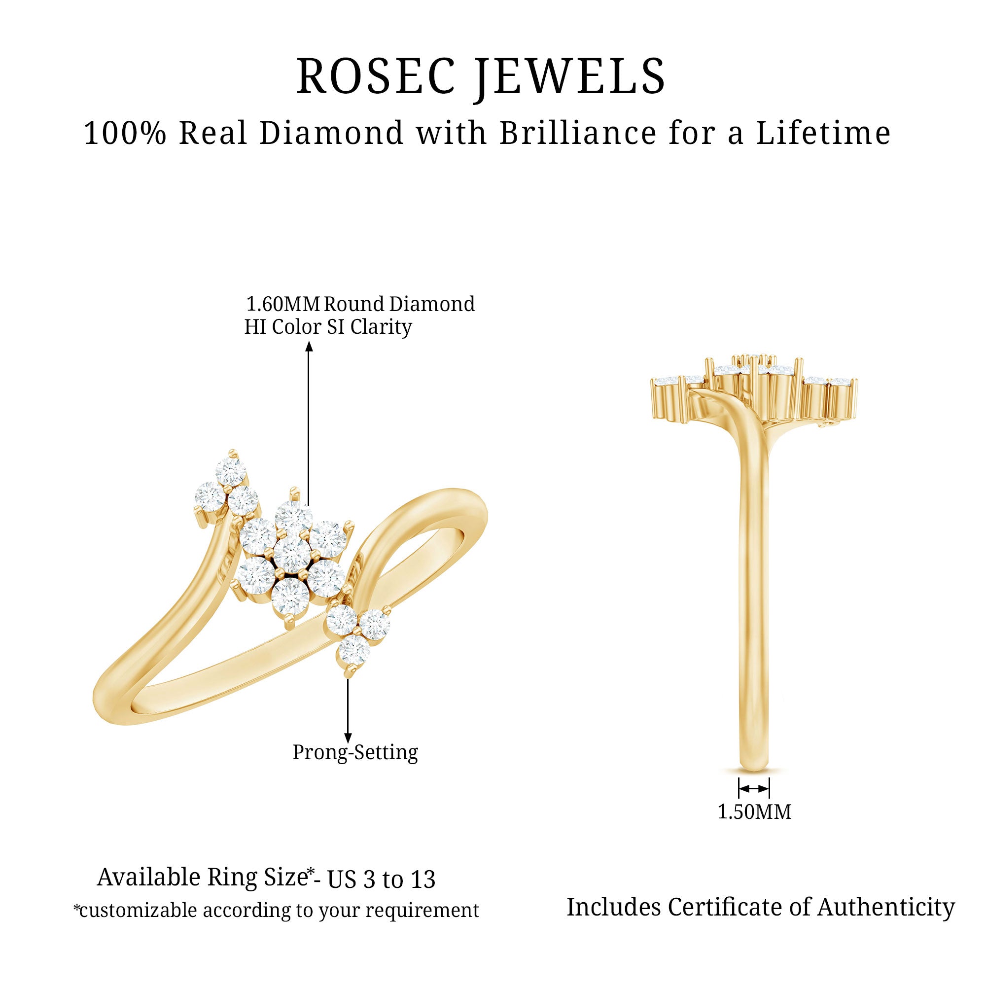 Round Cut Diamond Floral Promise Ring Natural - ( HI-SI ) - Rosec Jewels