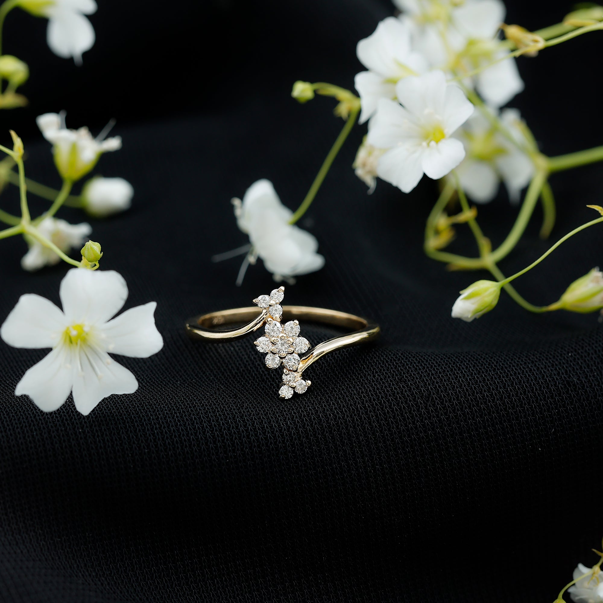 Round Cut Diamond Floral Promise Ring Natural - ( HI-SI ) - Rosec Jewels