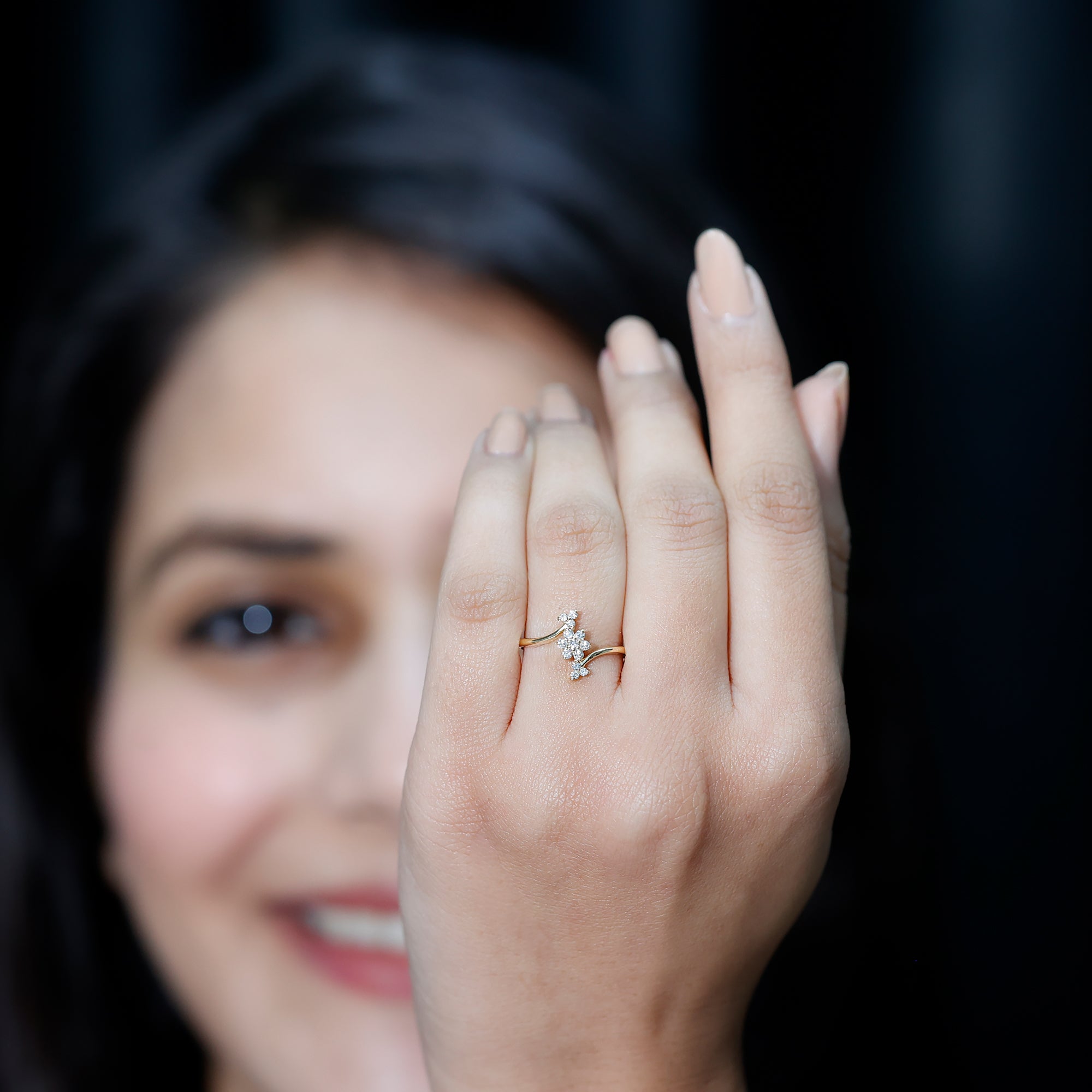 Round Cut Diamond Floral Promise Ring Natural - ( HI-SI ) - Rosec Jewels