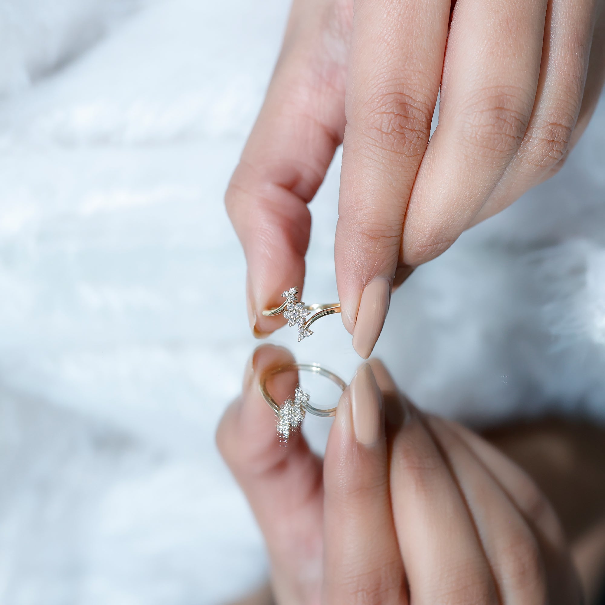 Round Cut Diamond Floral Promise Ring Natural - ( HI-SI ) - Rosec Jewels