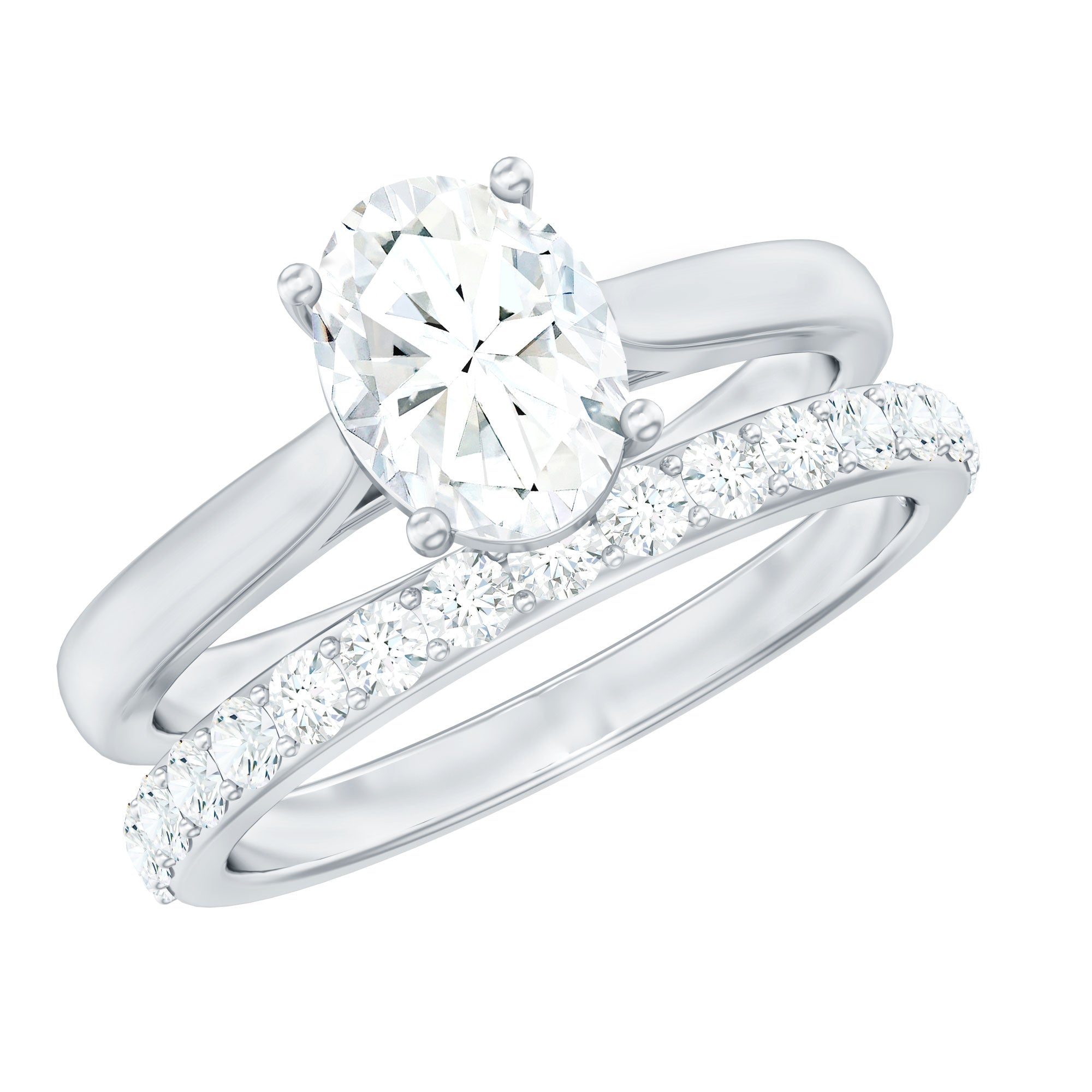 Oval Cut Solitaire Moissanite Bridal Ring Set