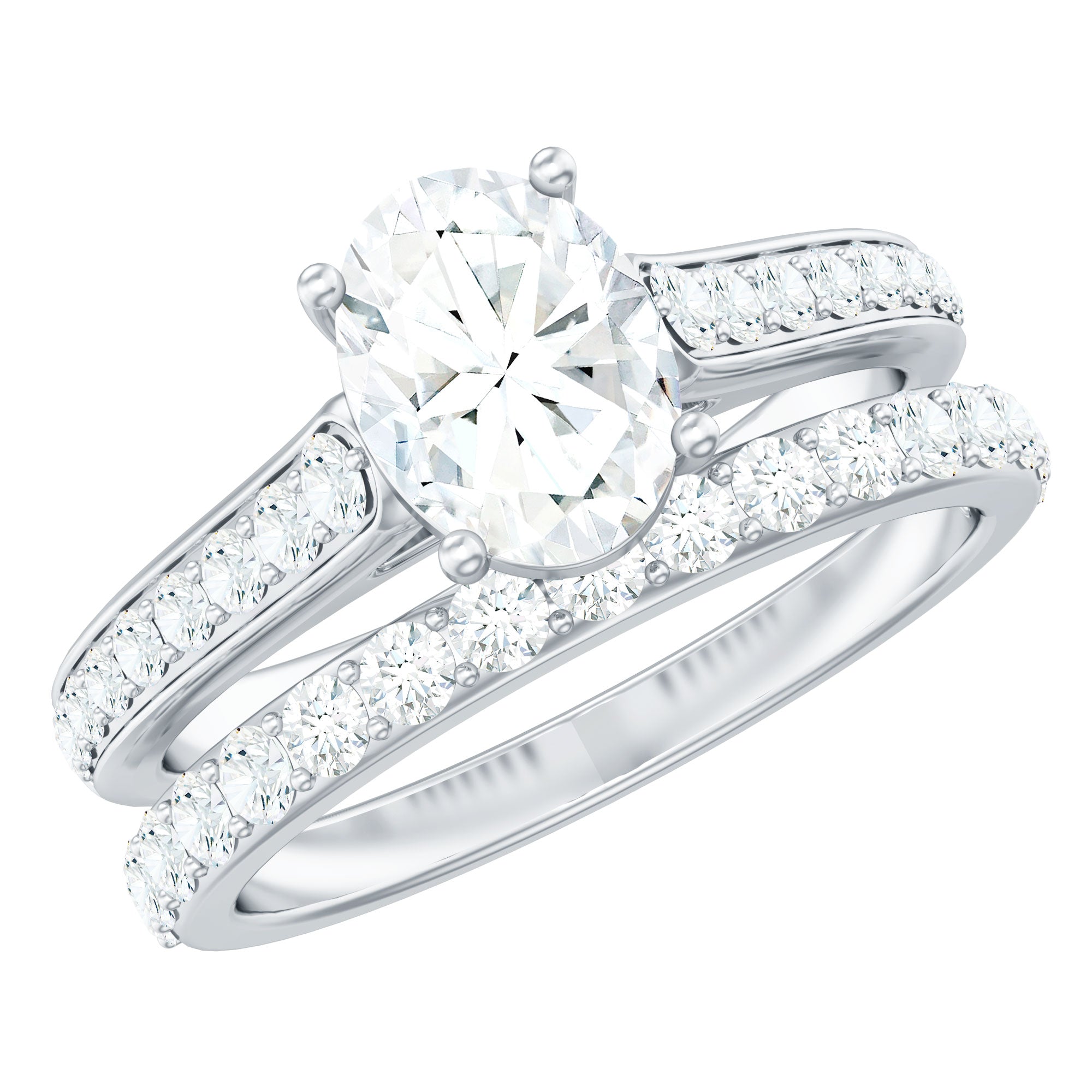 Certified Moissanite Oval Engagement Ring Set