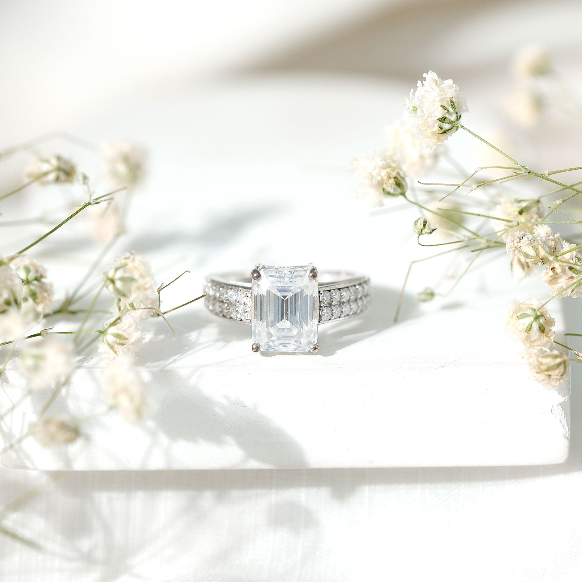 Emerald Cut Moissanite Big Engagement Ring D-VS1 - Rosec Jewels