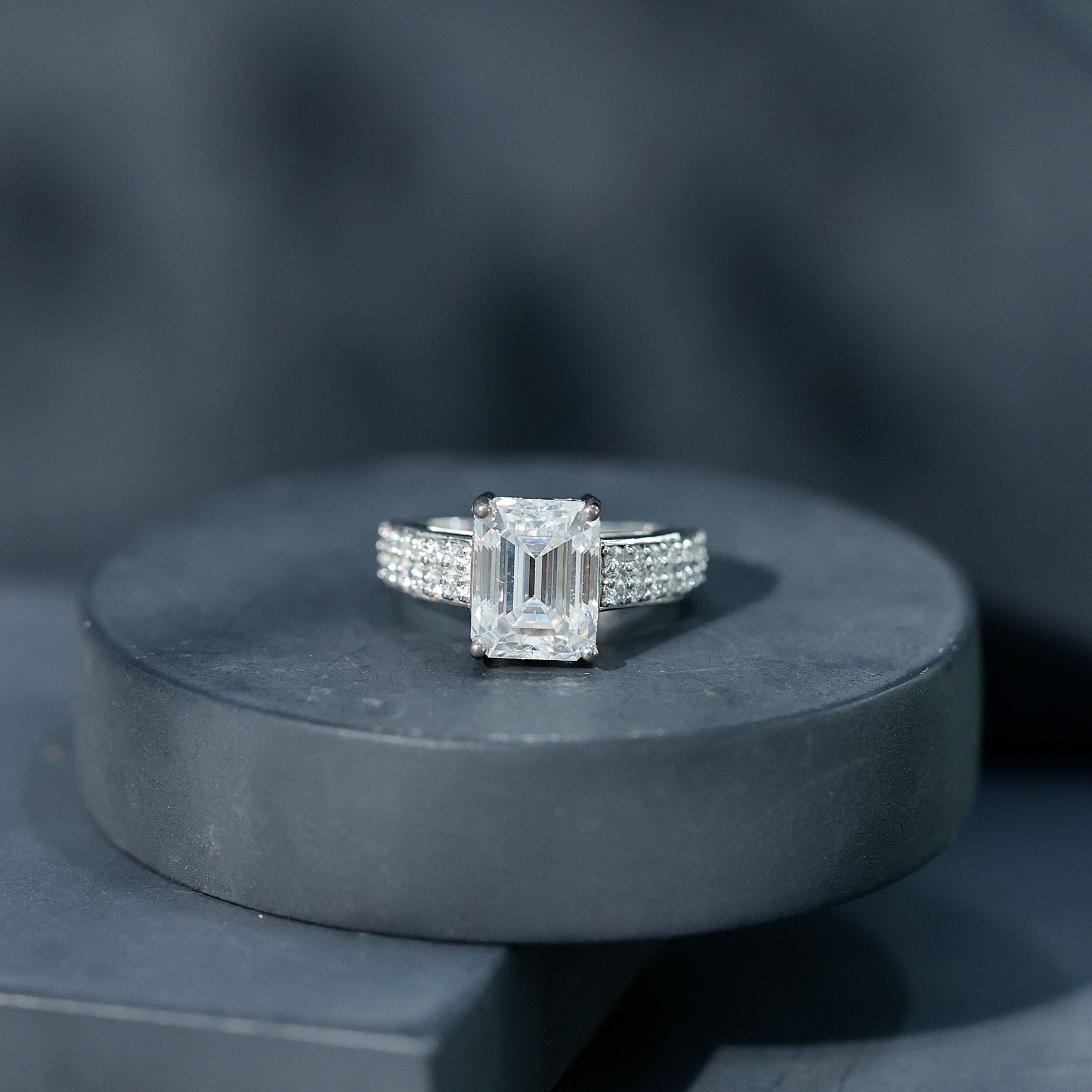 Emerald Cut Moissanite Big Engagement Ring D-VS1 - Rosec Jewels