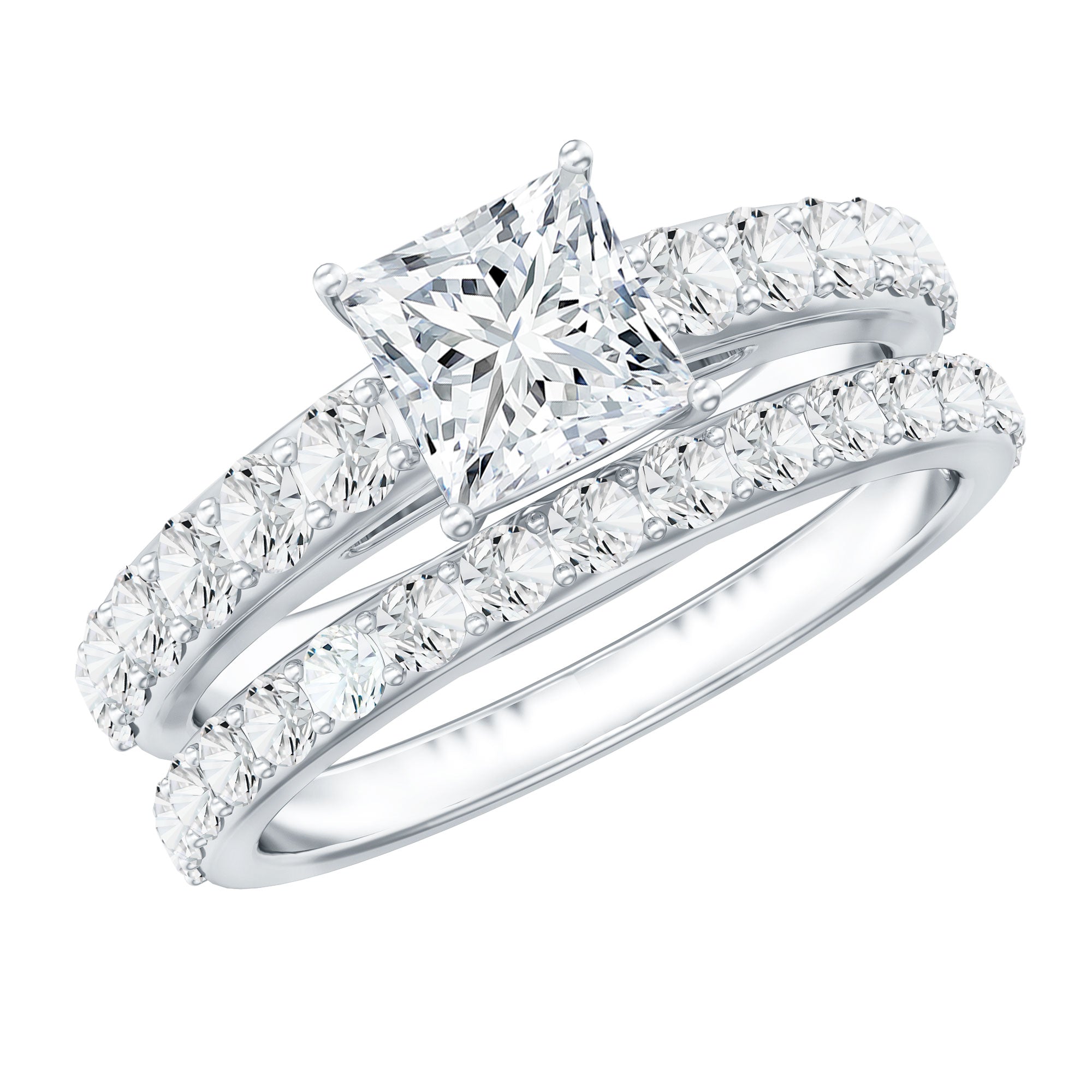 Princess Cut Moissanite Engagement Ring with Wedding Band