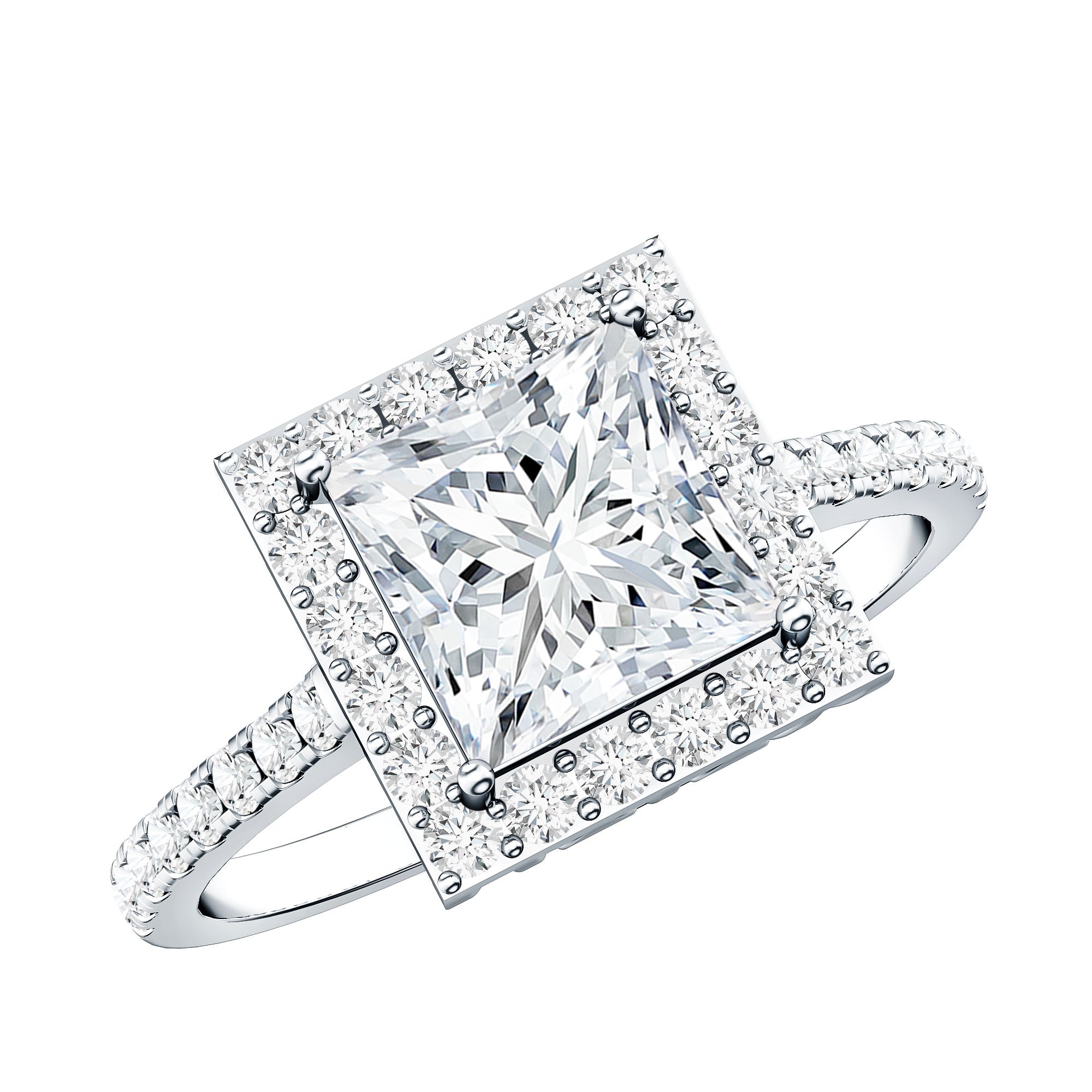 3 CT Princess Cut Moissanite Halo Engagement Ring D-VS1 - Rosec Jewels