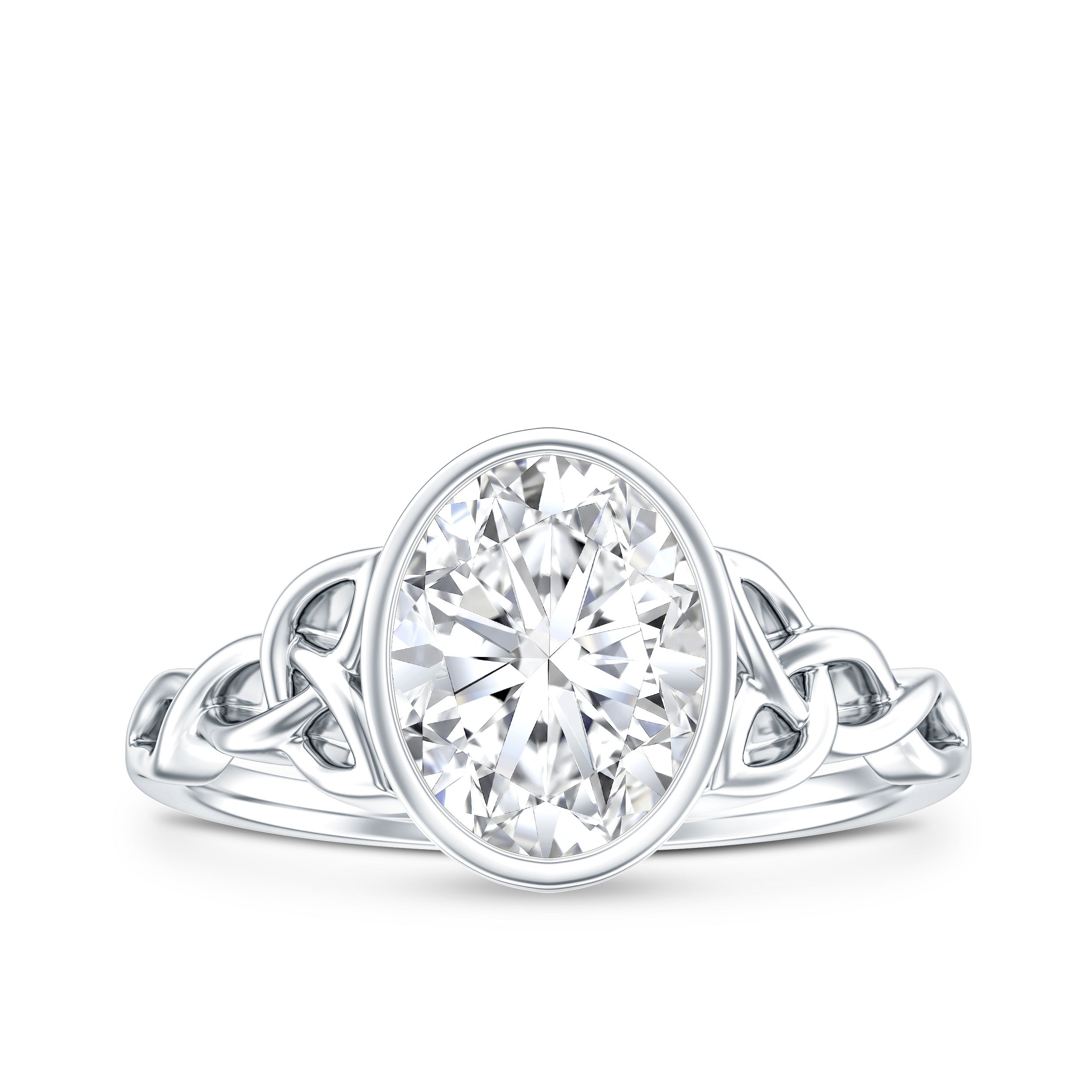 Solitaire Moissanite Celtic Engagement Ring in Bezel Setting D-VS1 - Rosec Jewels