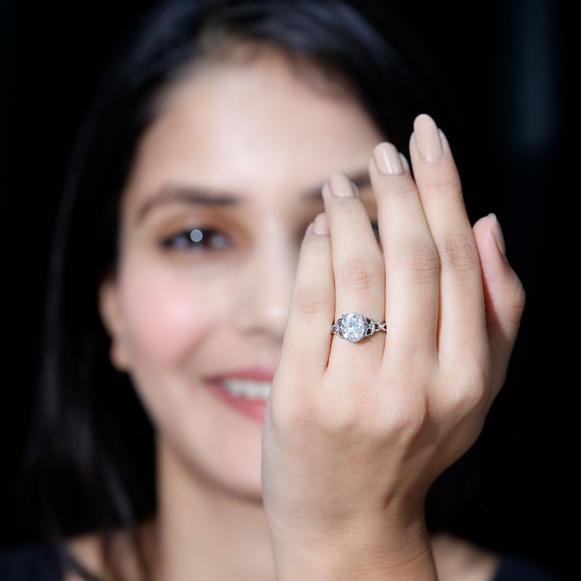 Certified 2 Carat Moissanite Hidden Halo Engagement Ring with Celtic Knot D-VS1 92.5 Sterling Silver - Rosec Jewels