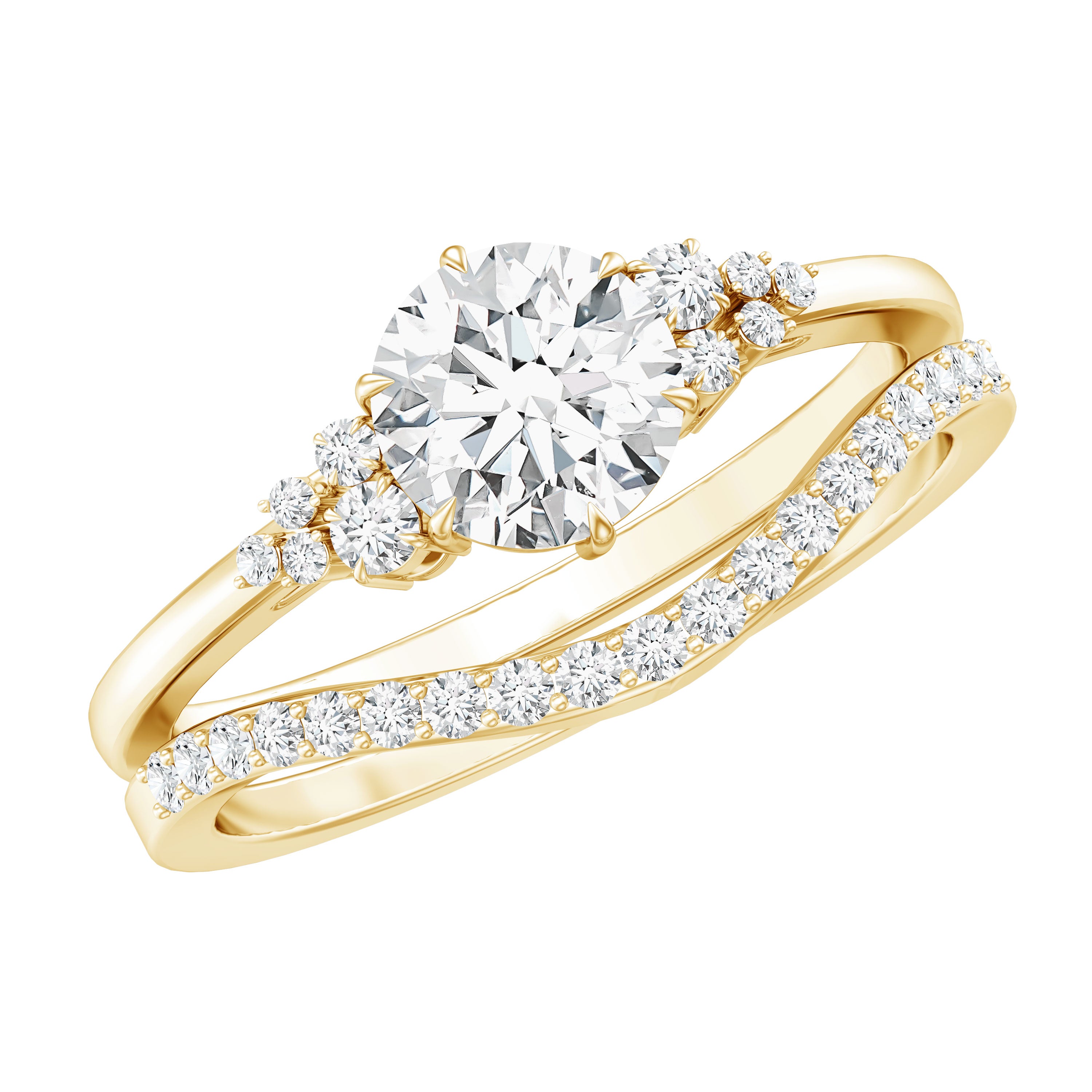 Rosec Jewels-0.9 Carat Round Cut Moissanite Wedding Ring Set For Bride