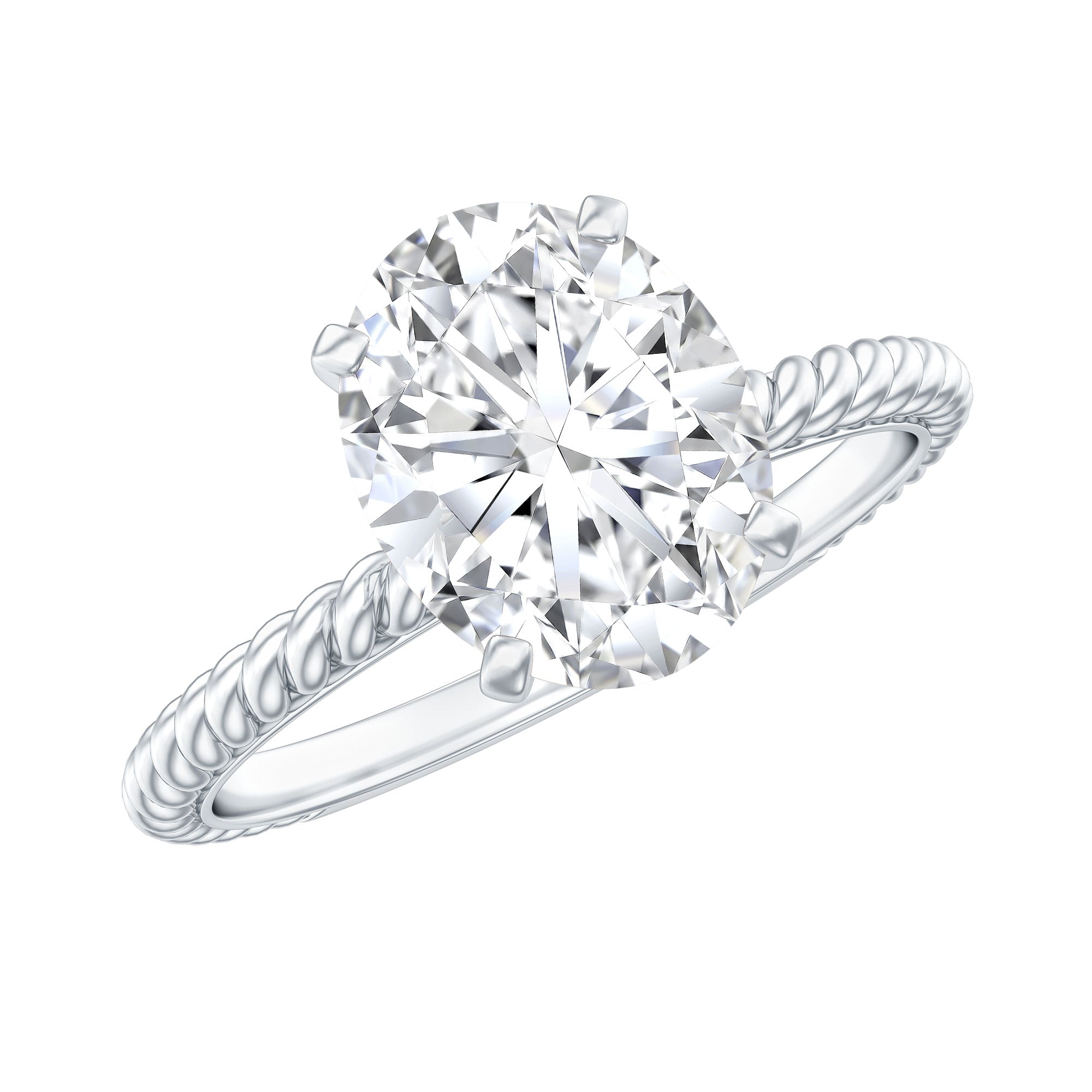 Oval Shape Moissanite Solitaire Engagement Ring with Twisted Rope D-VS1 - Rosec Jewels
