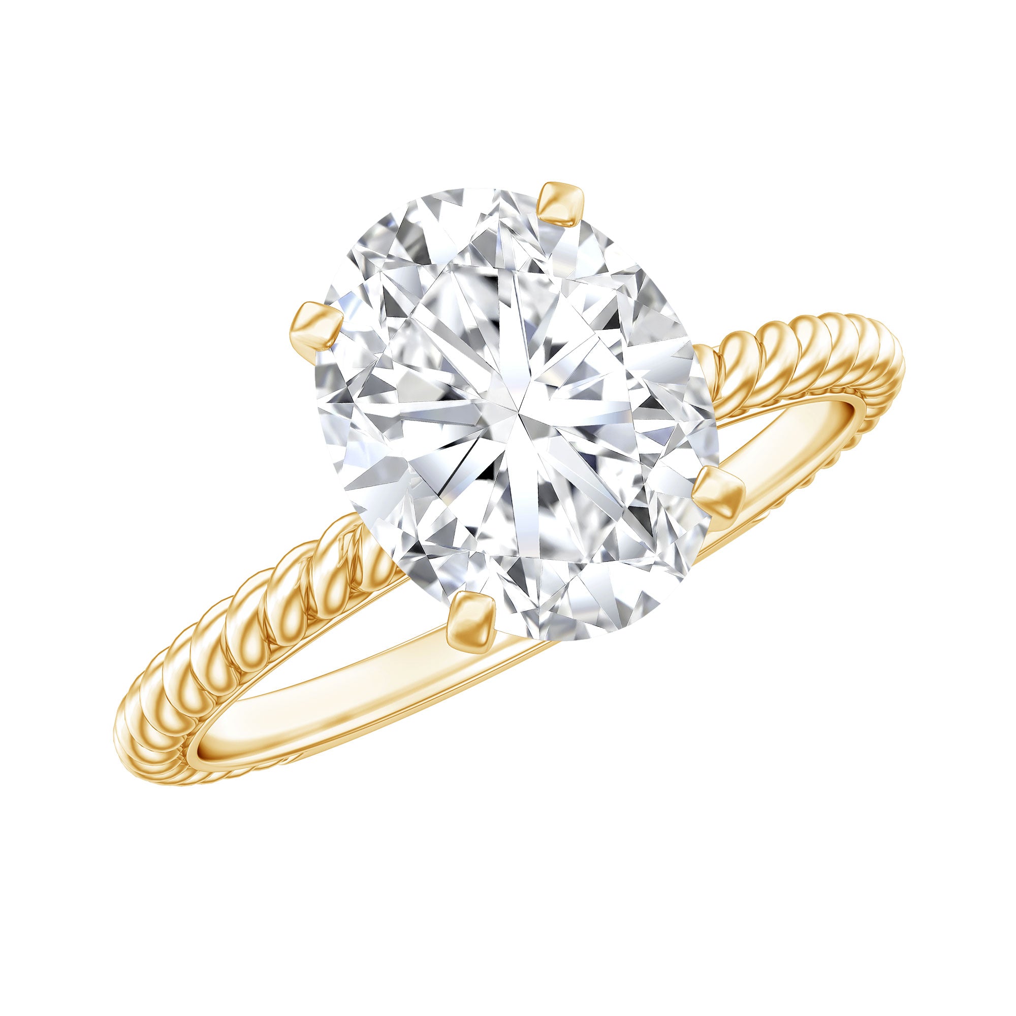 Oval Shape Moissanite Solitaire Engagement Ring with Twisted Rope D-VS1 - Rosec Jewels
