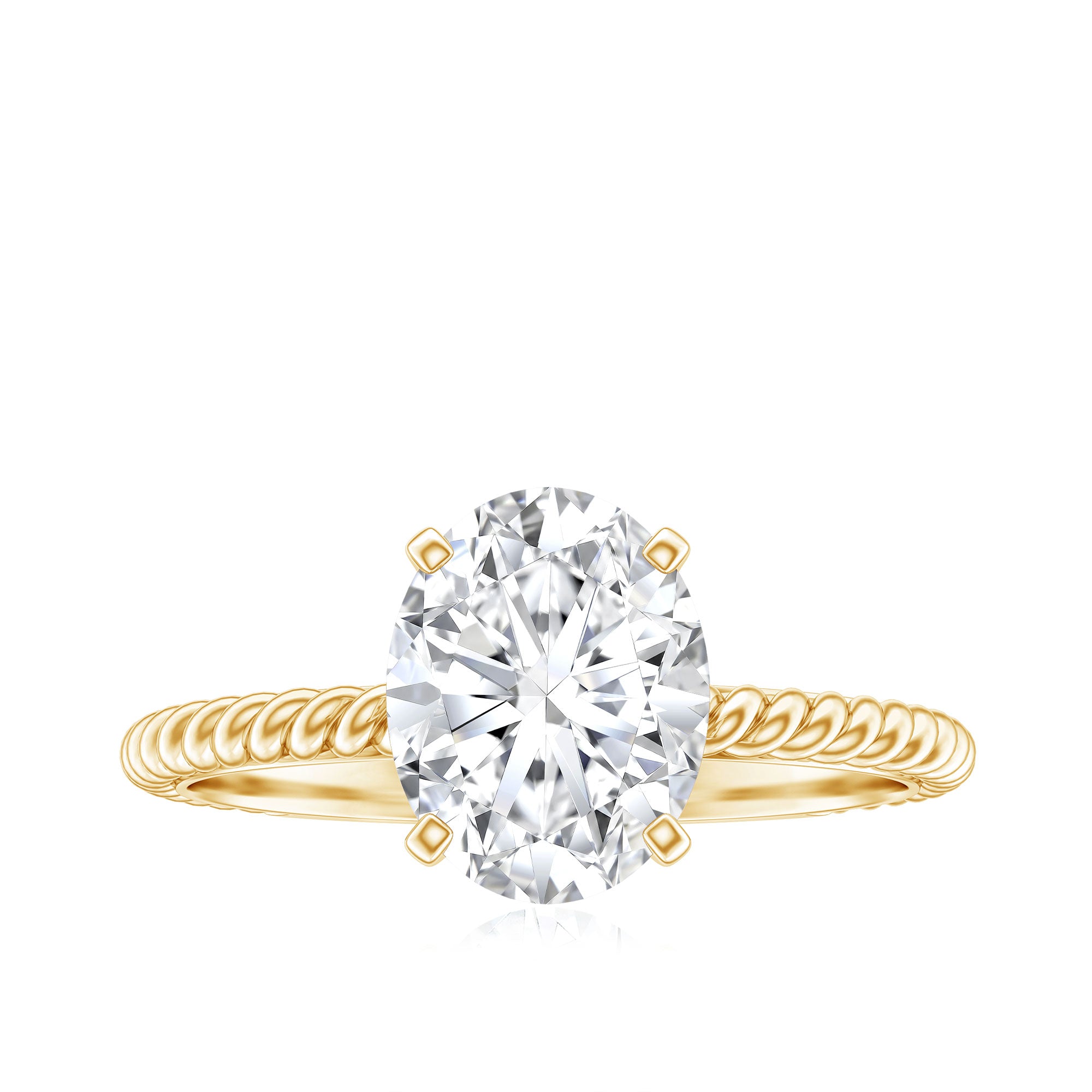 Oval Shape Moissanite Solitaire Engagement Ring with Twisted Rope D-VS1 - Rosec Jewels