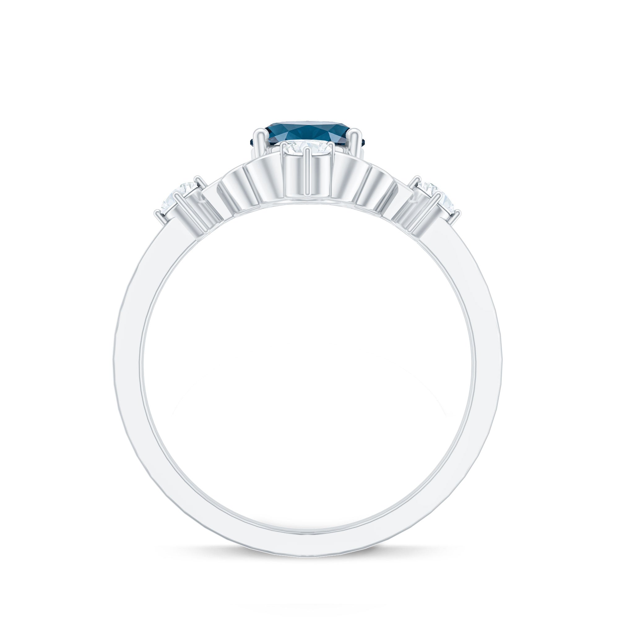 Art Deco Inspired Blue Topaz Oval Engagement Ring with Diamond AAA - Rosec Jewels