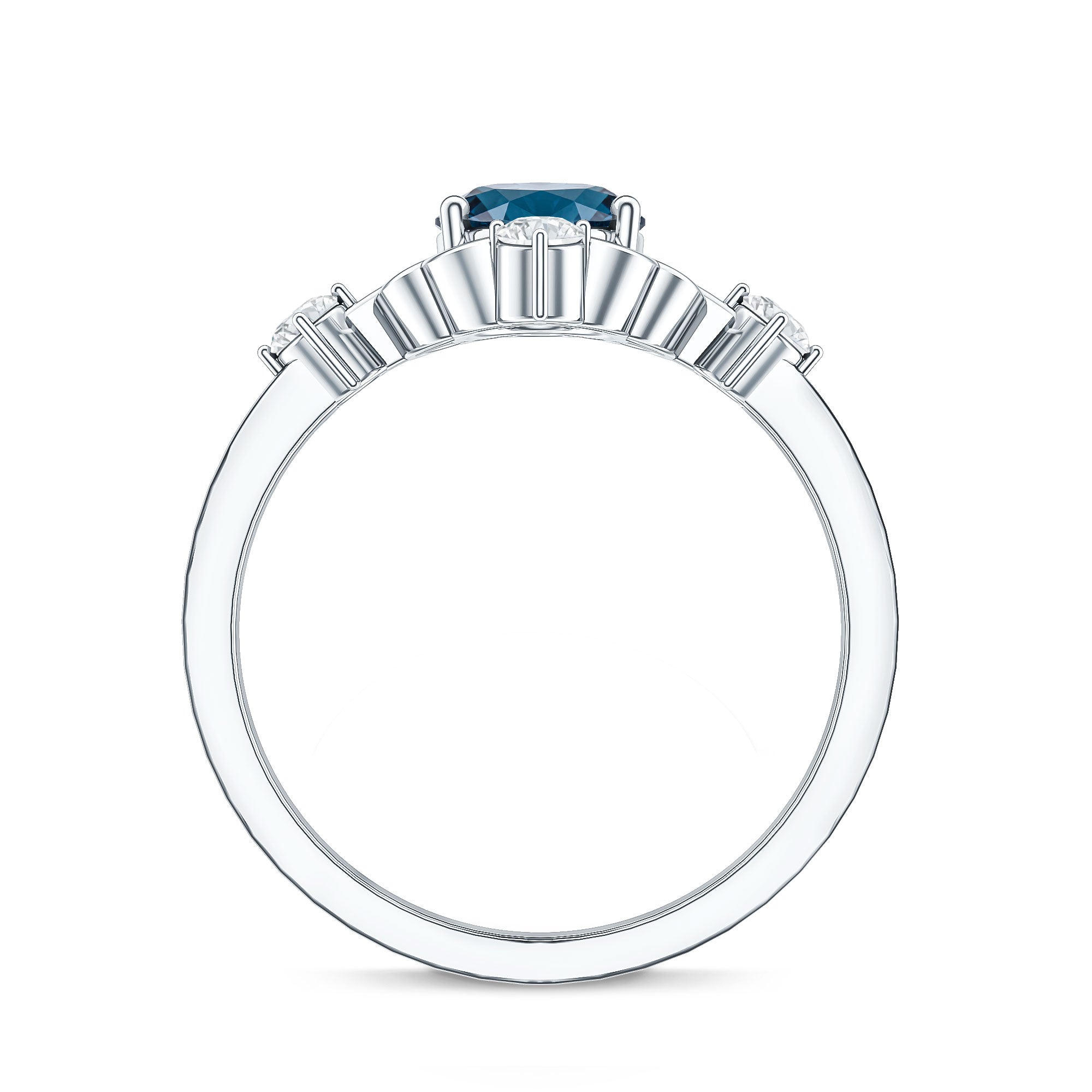 Art Deco Inspired Blue Topaz Oval Engagement Ring with Diamond AAA - Rosec Jewels