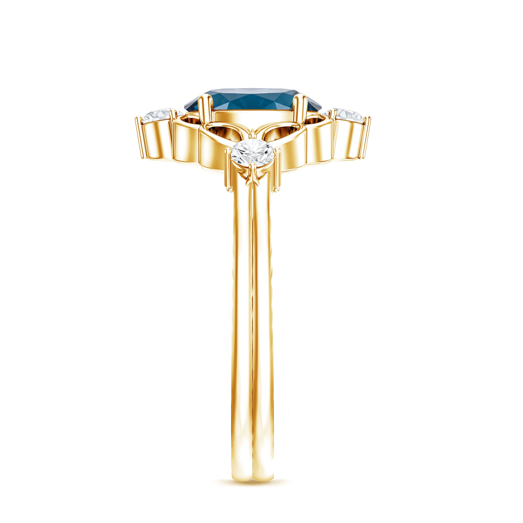Art Deco Inspired Blue Topaz Oval Engagement Ring with Diamond AAA - Rosec Jewels