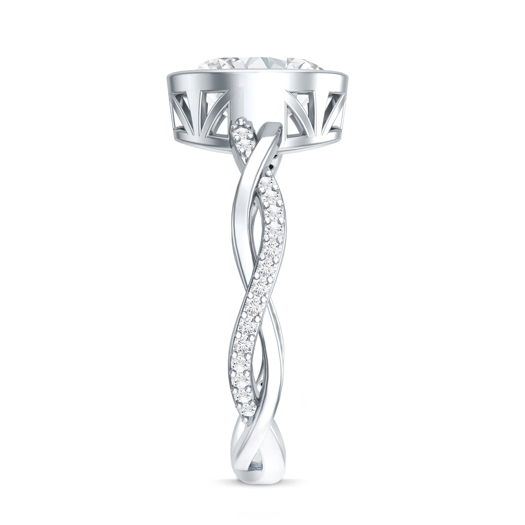 Brilliant Cut Moissanite Bezel Set Engagement Ring in Braided Shank D-VS1 - Rosec Jewels