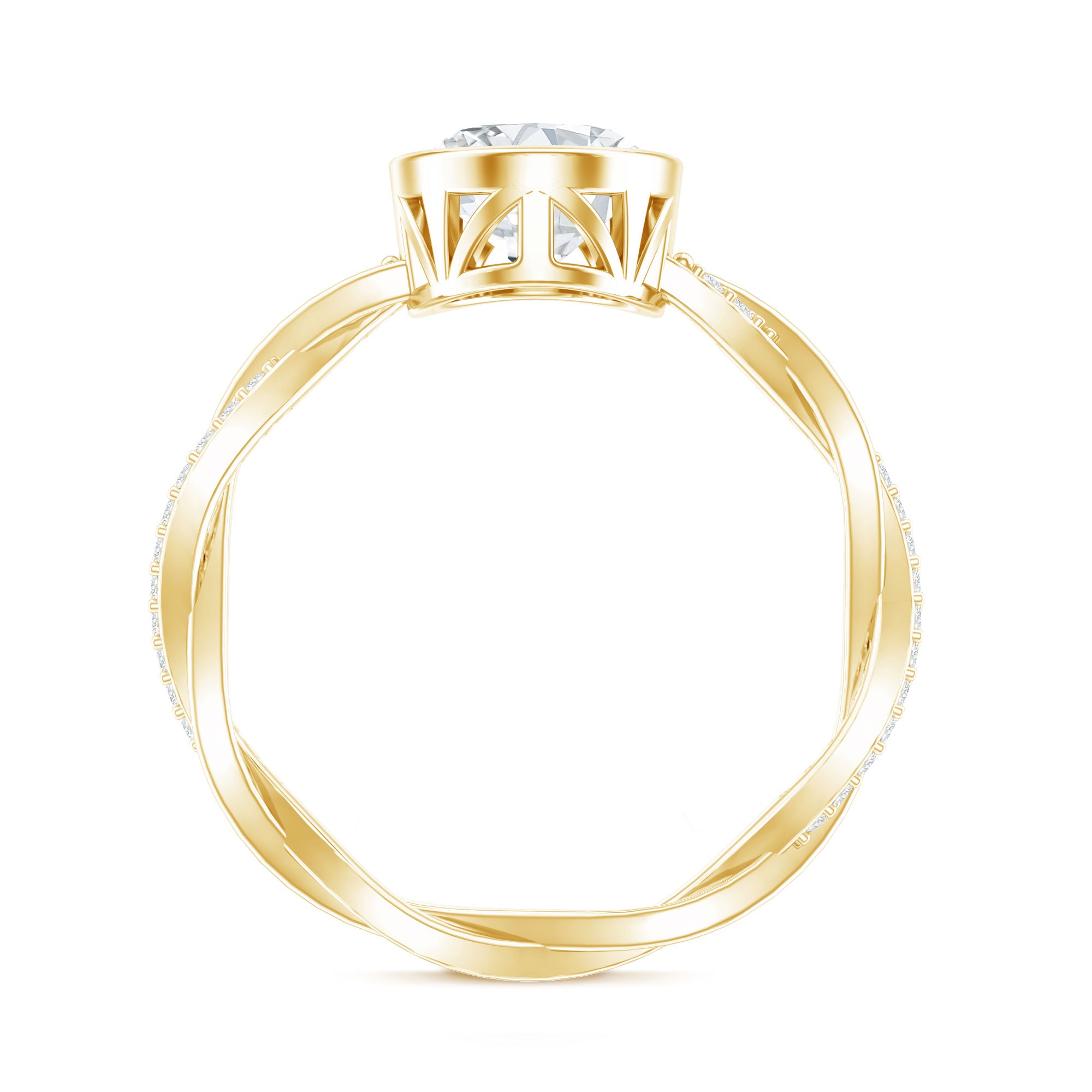 Brilliant Cut Moissanite Bezel Set Engagement Ring in Braided Shank D-VS1 - Rosec Jewels