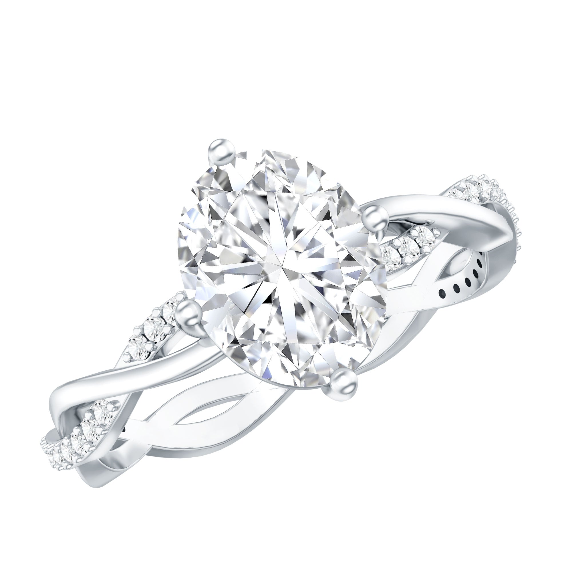 Moissanite Oval Engagement Ring With Diagonal Prong Setting D-VS1 - Rosec Jewels