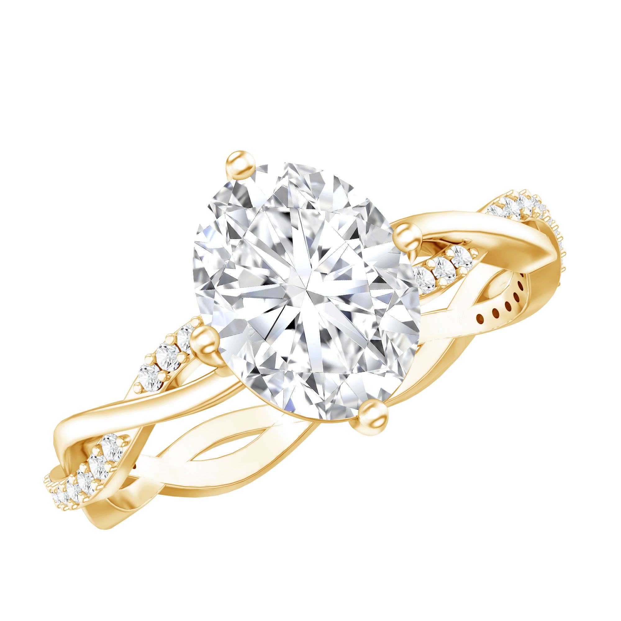 Moissanite Oval Engagement Ring With Diagonal Prong Setting D-VS1 - Rosec Jewels
