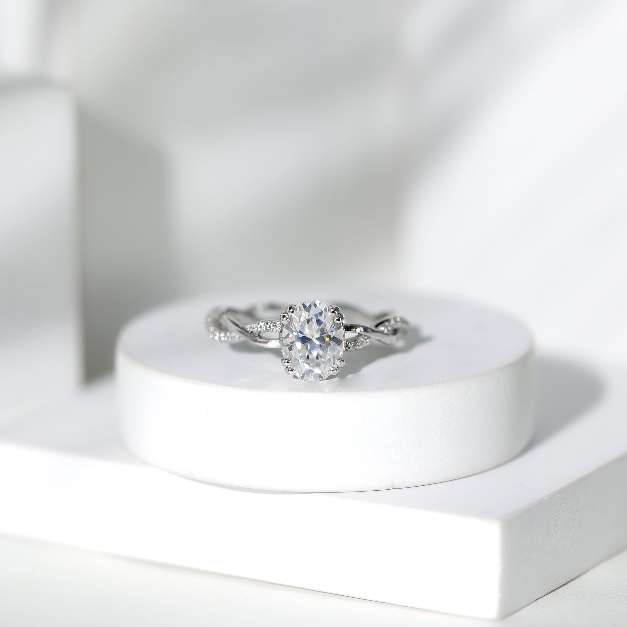 7X9 MM Certified Moissanite Oval Engagement Ring with Double Prong D-VS1 - Rosec Jewels