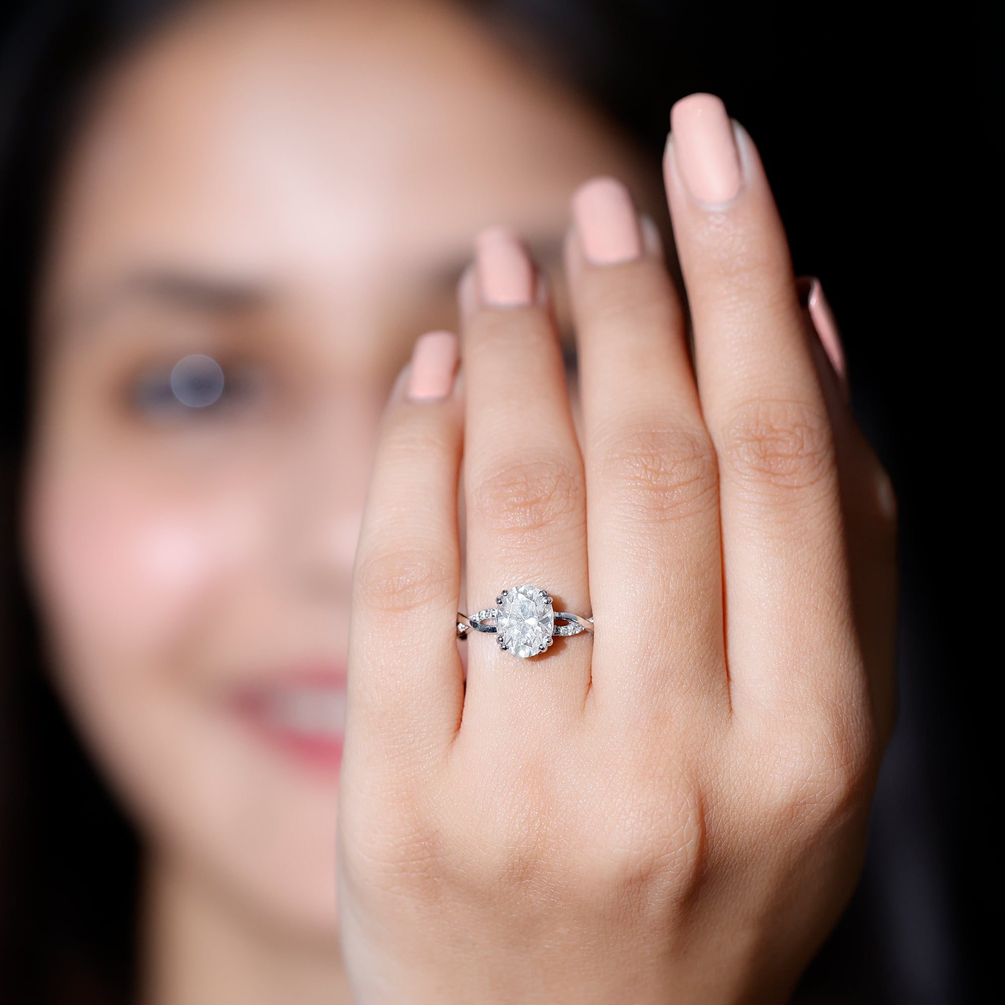 7X9 MM Certified Moissanite Oval Engagement Ring with Double Prong D-VS1 - Rosec Jewels