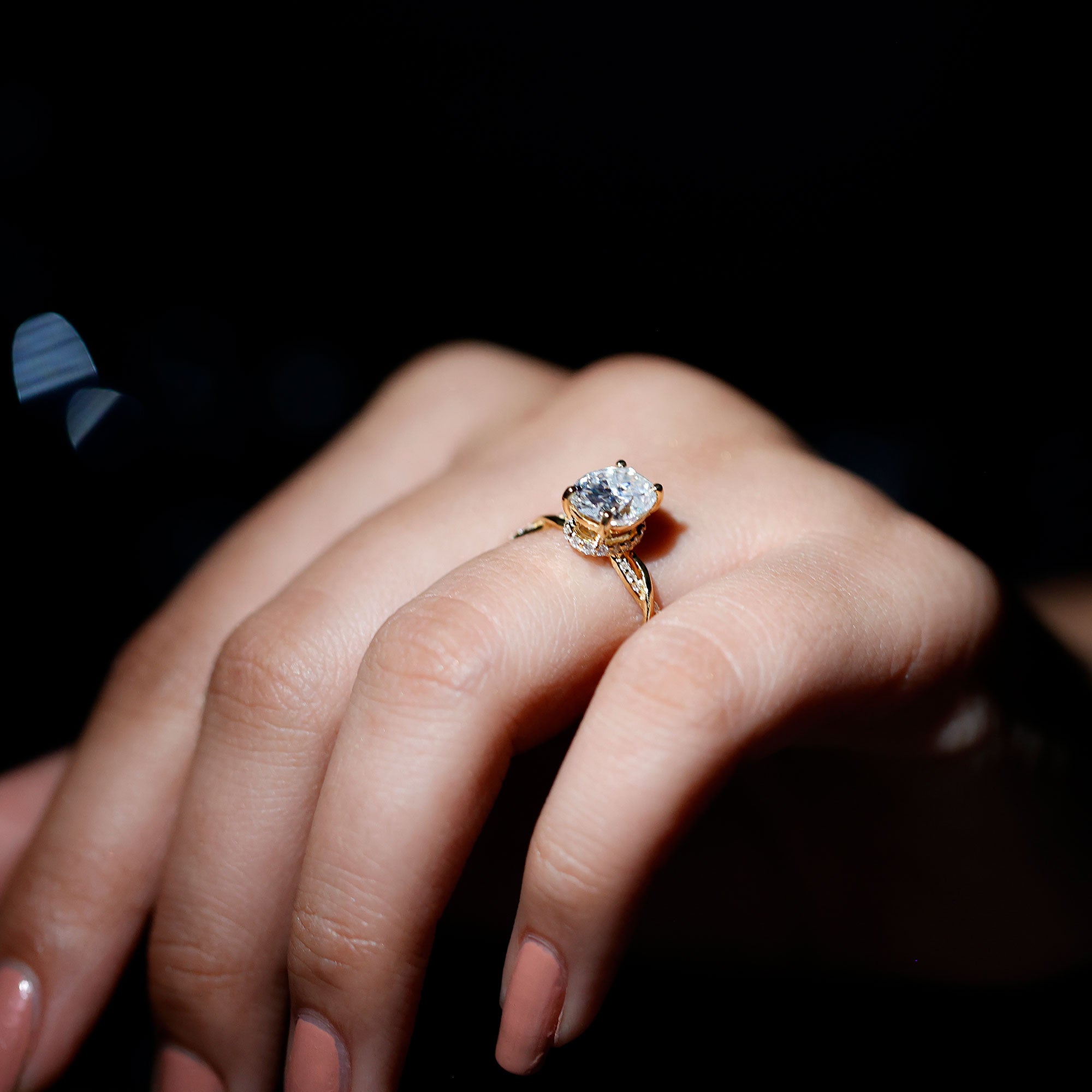 Certified 2 Carat Moissanite Hidden Halo Engagement Ring in Silver D-VS1 14K Yellow Gold Plated Silver - Rosec Jewels