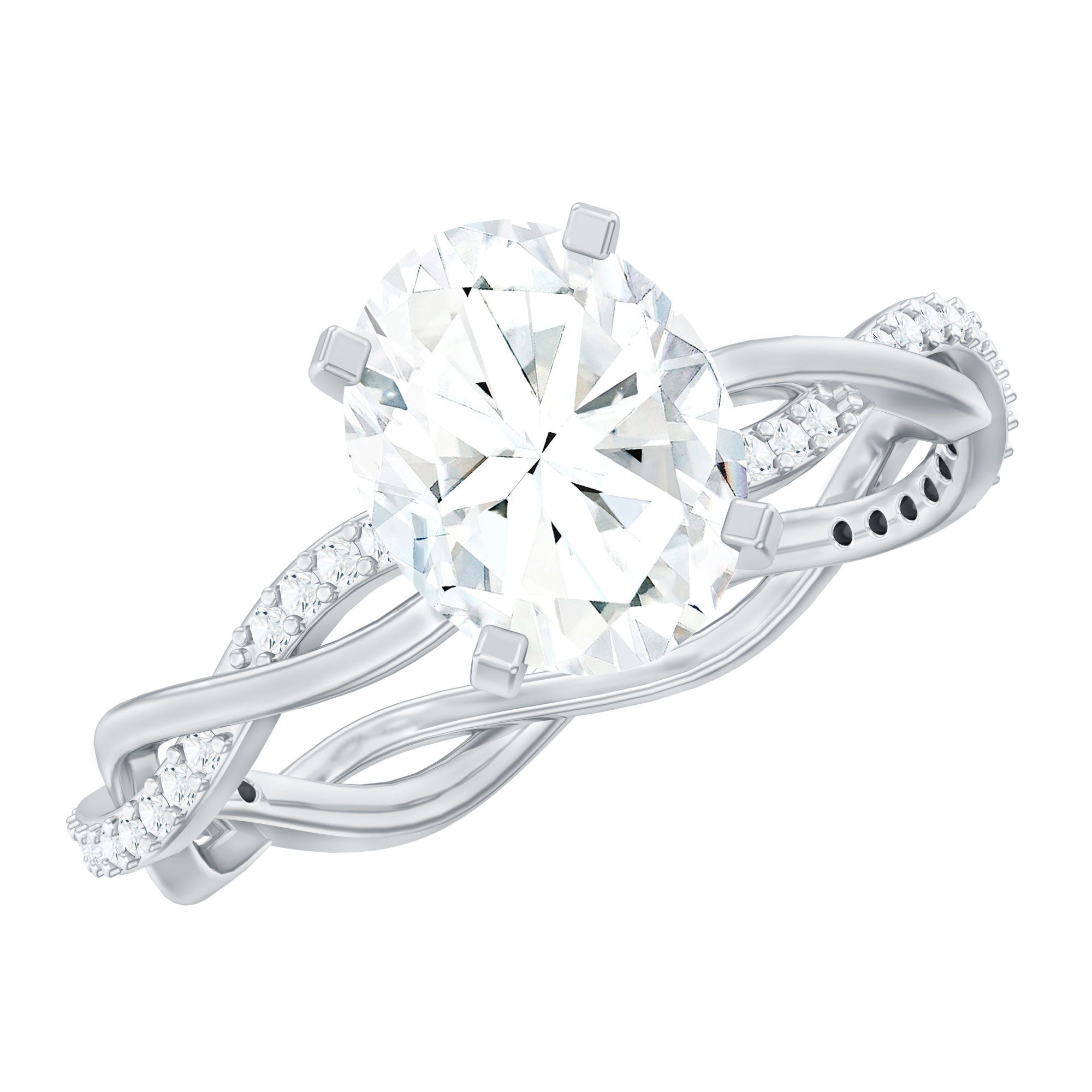 Oval Shape Moissanite Solitaire Engagement Ring in Braided Shank