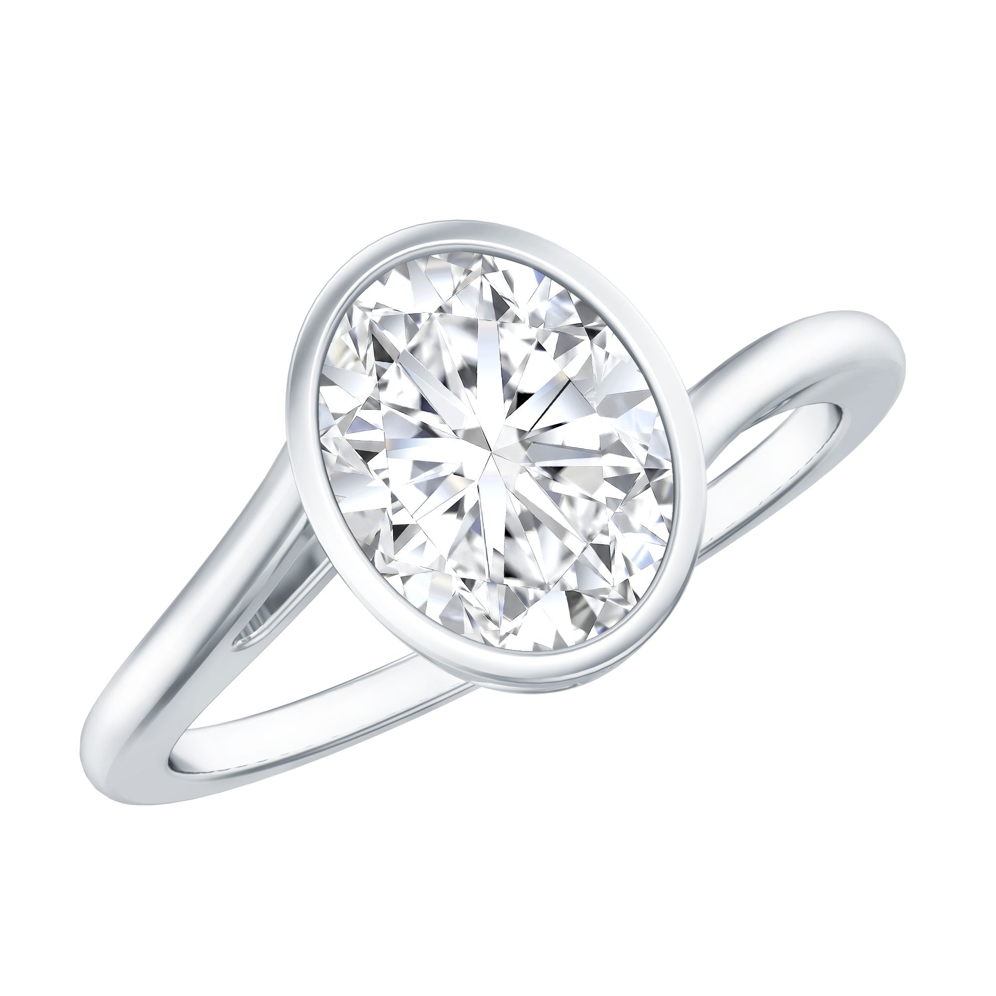 Rosec Jewels-Solitaire 7X9 MM Moissanite Oval Engagement Ring with Bypass Shank