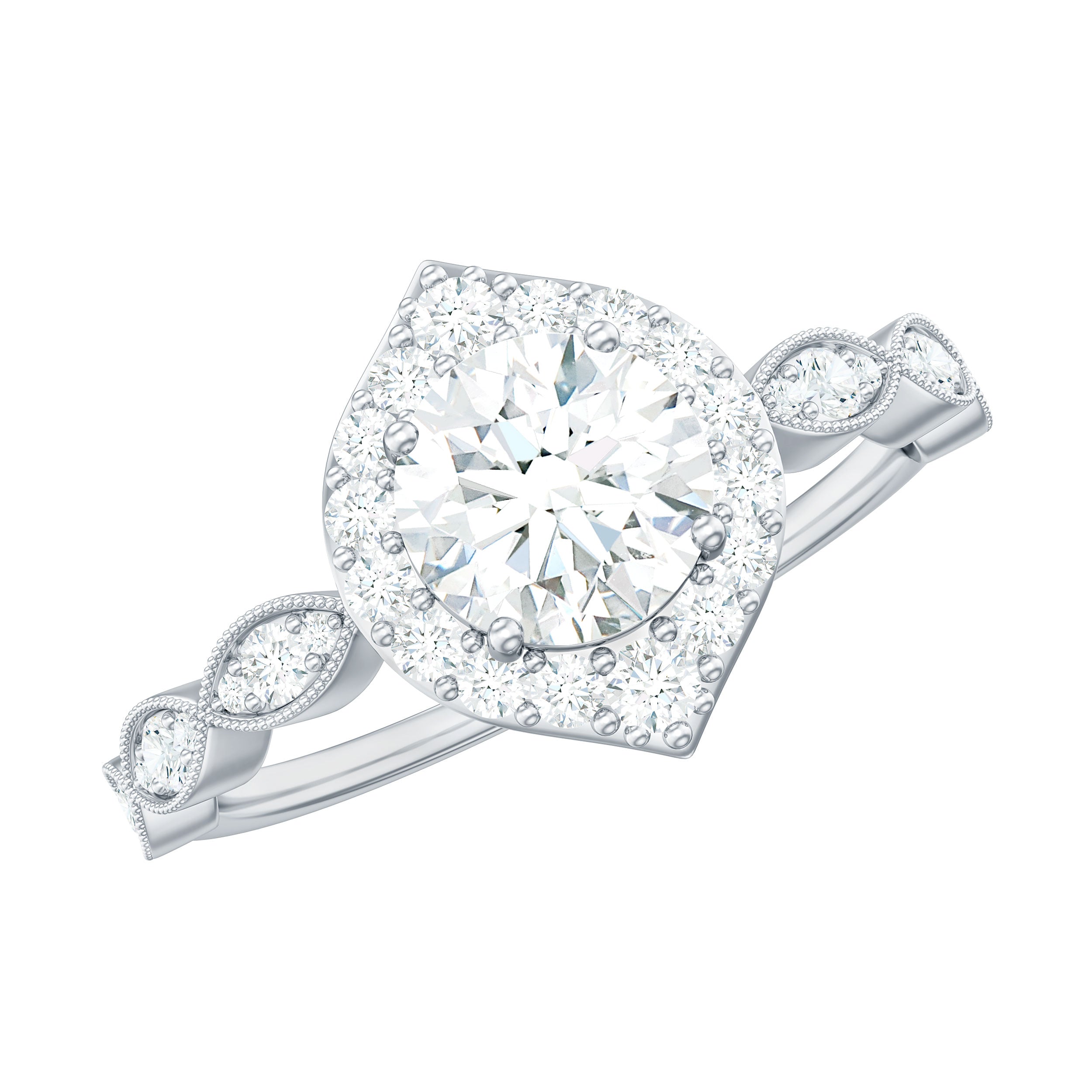 Antique Style Moissanite Halo Engagement Ring