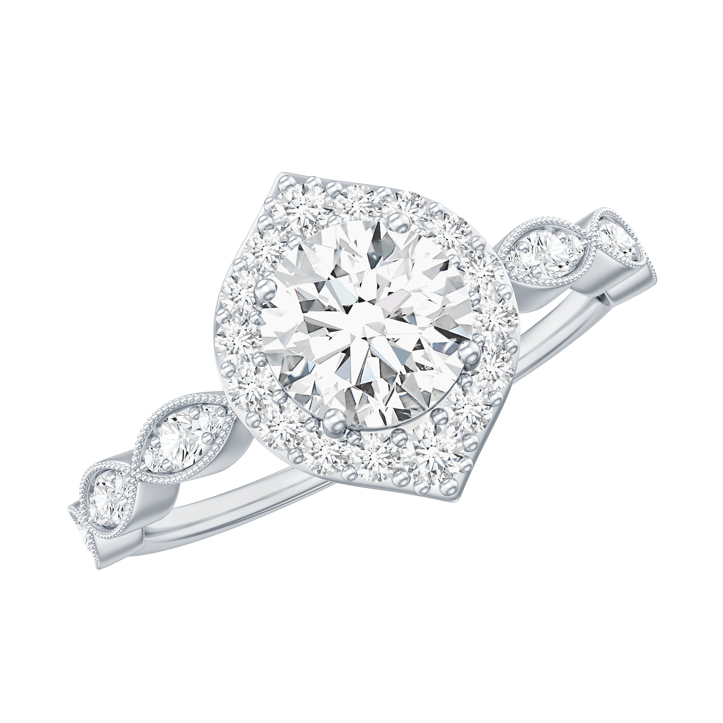 Antique Style Moissanite Halo Engagement Ring