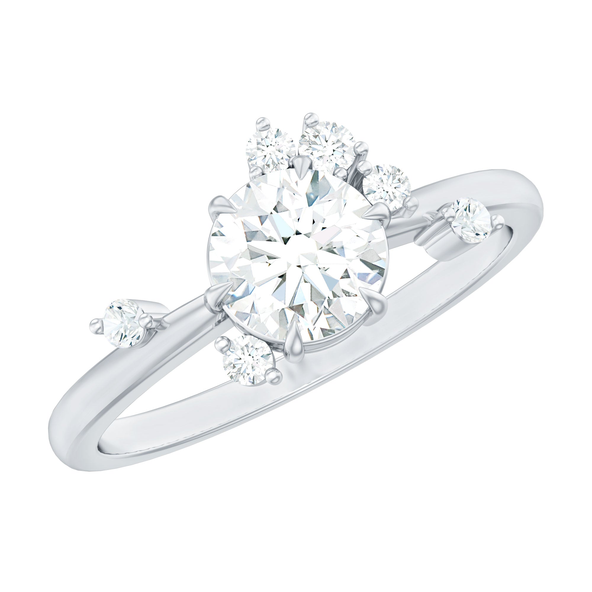 Round Cut Scatter Moissanite Unique Engagement Ring