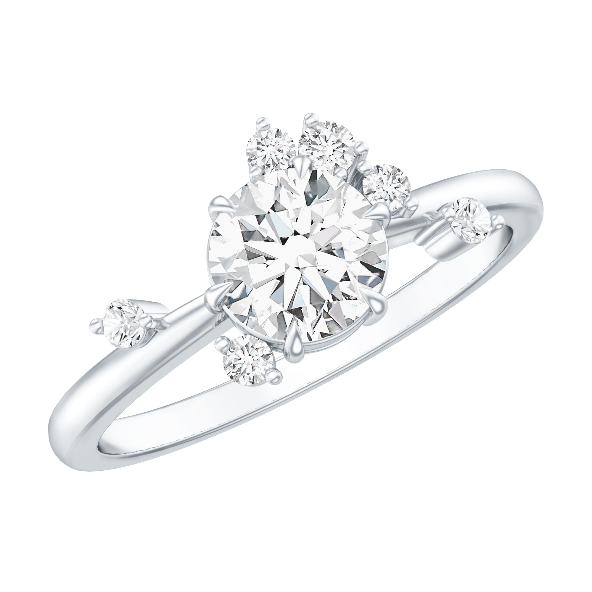 Rosec Jewels-Round Cut Scatter Moissanite Unique Engagement Ring