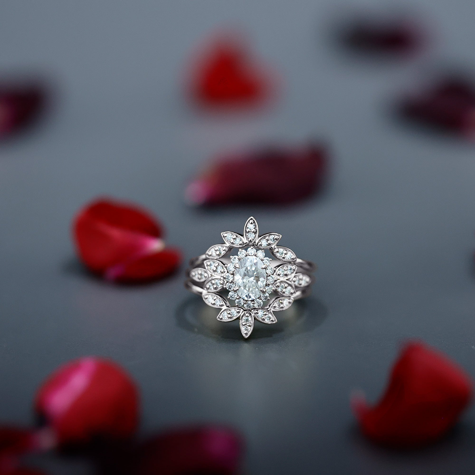 Rosec Jewels-Vintage Inspired Moissanite Wedding Ring Set of 3