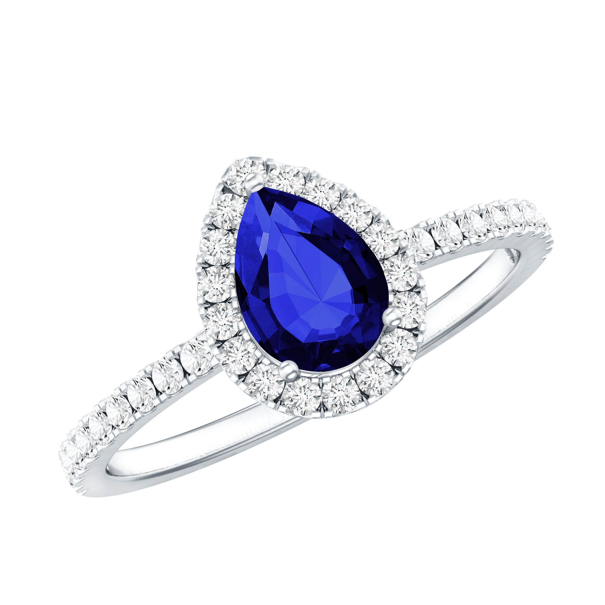 Certified 1.6 Carat Lab Grown Blue Sapphire Teardrop Engagement Ring with Diamond Halo AAAA - Rosec Jewels