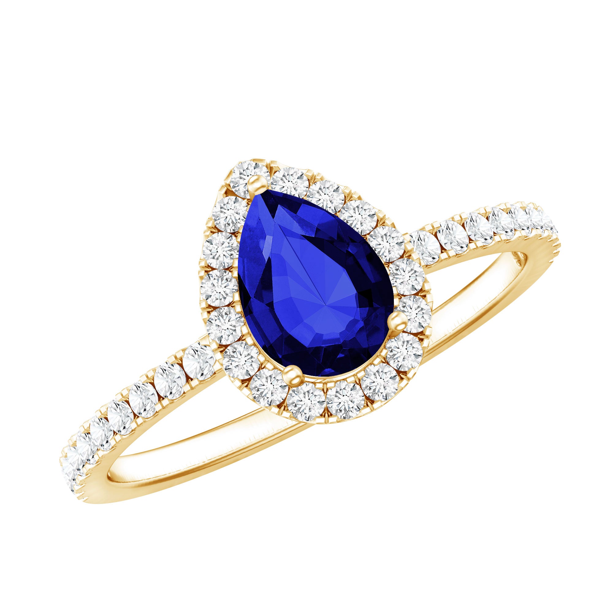 Certified 1.6 Carat Lab Grown Blue Sapphire Teardrop Engagement Ring with Diamond Halo AAAA - Rosec Jewels