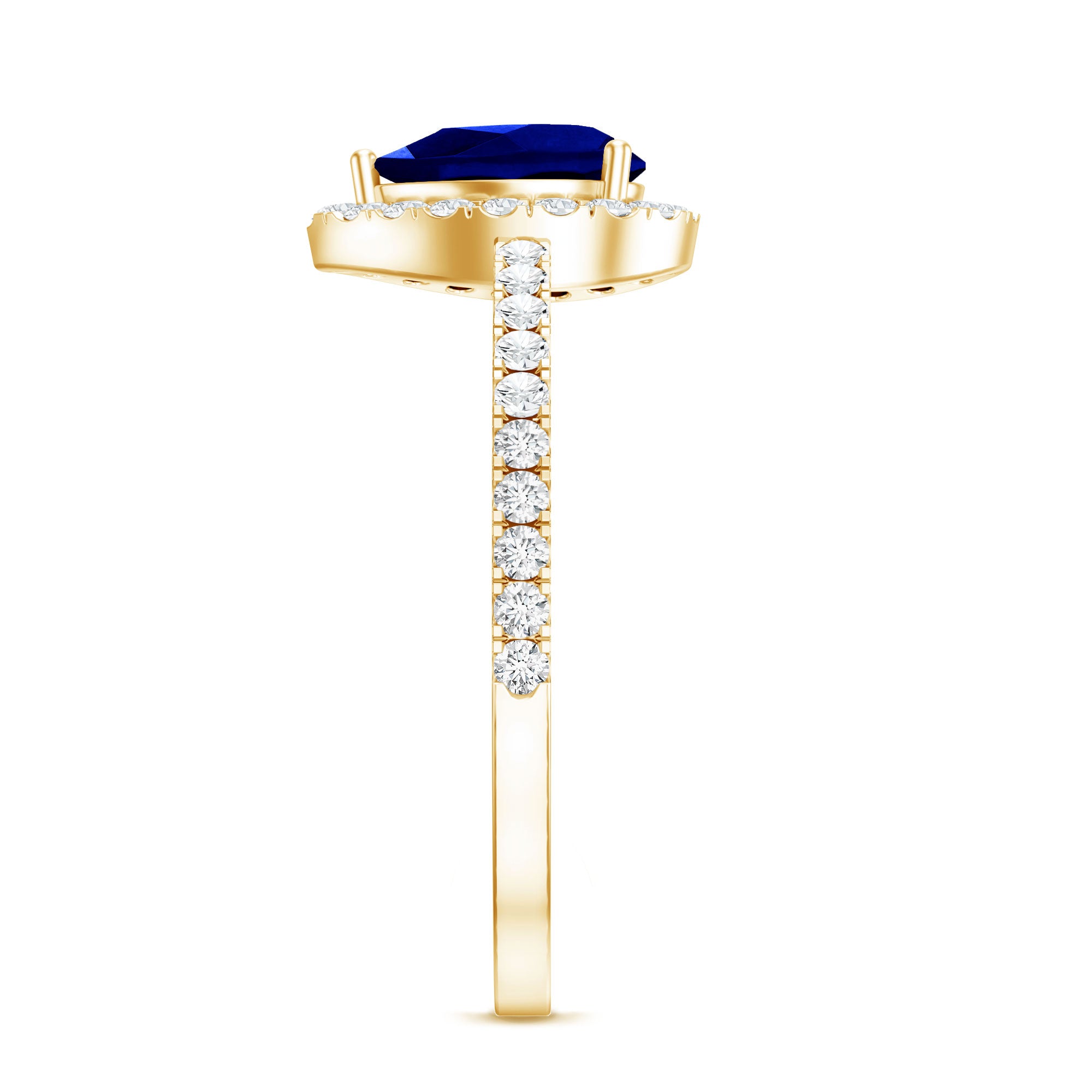 Certified 1.6 Carat Lab Grown Blue Sapphire Teardrop Engagement Ring with Diamond Halo AAAA - Rosec Jewels