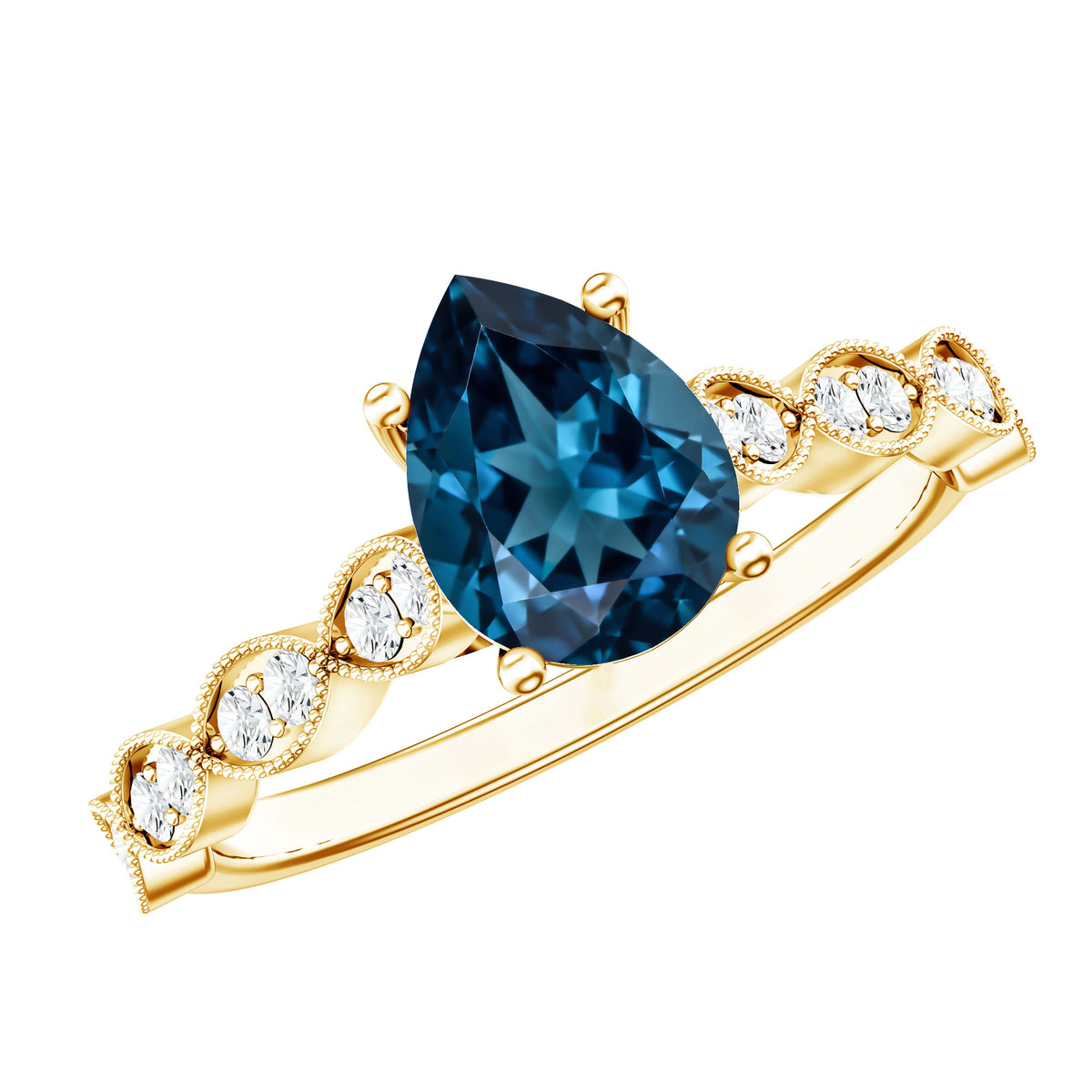 Pear Shaped London Blue Topaz and Diamond Engagement Ring For Women AAA - Rosec Jewels