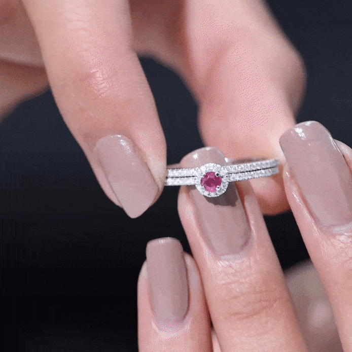 Rosec Jewels-Natural Ruby Wedding Engagement Ring Set with Diamond