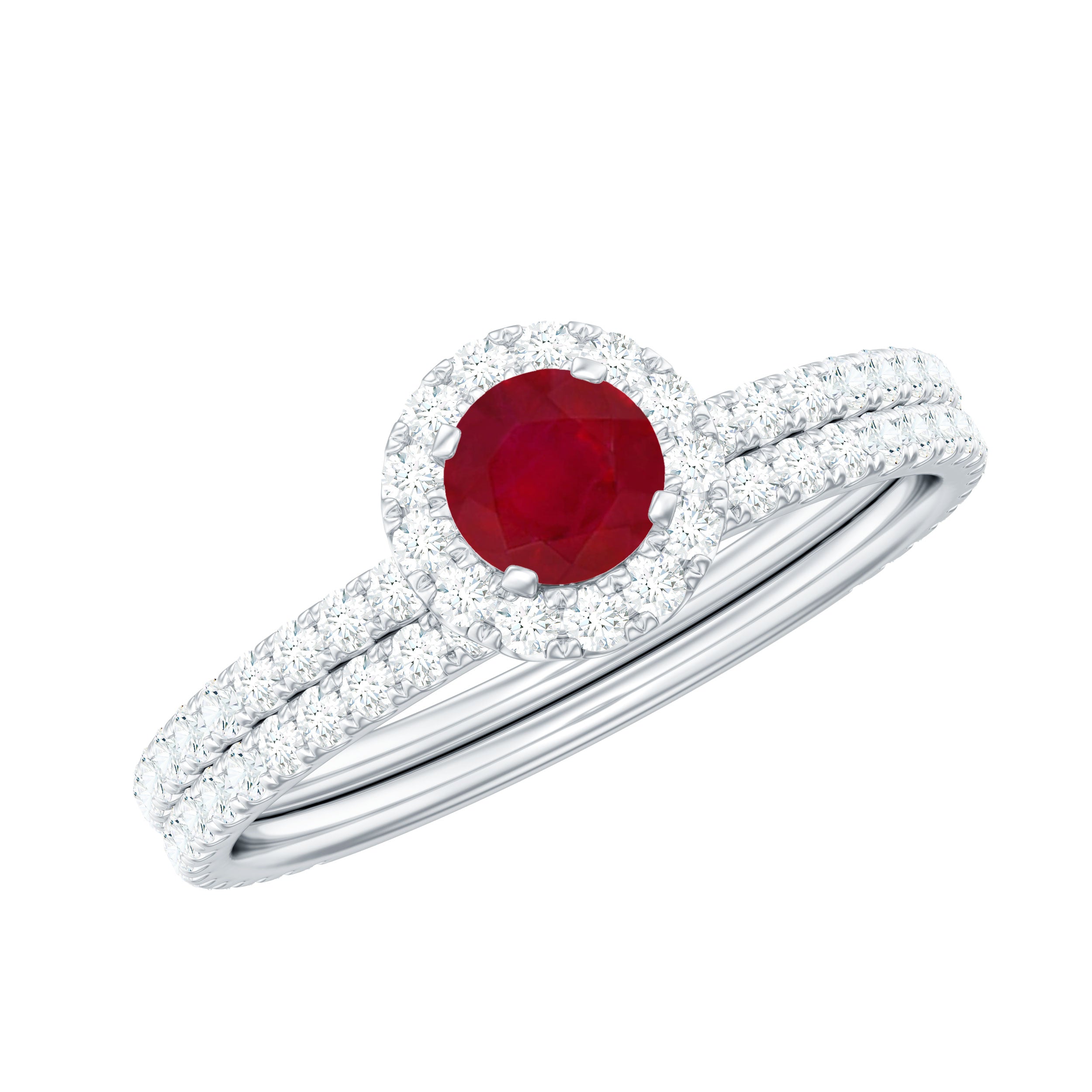 Rosec Jewels-Natural Ruby Wedding Engagement Ring Set with Diamond