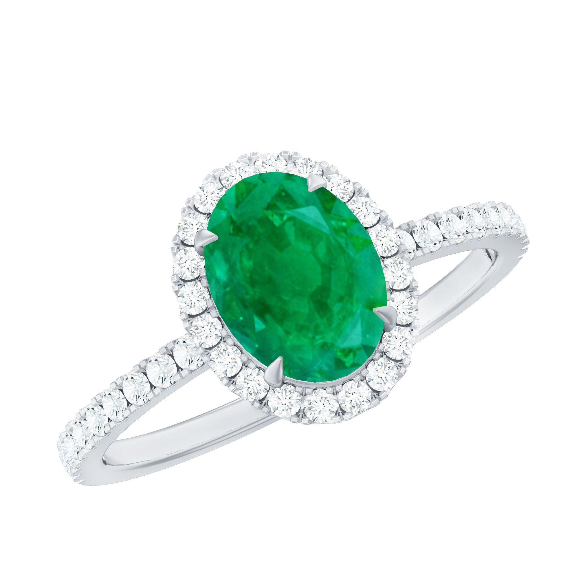 Real 0.7 Carat Oval Emerald Engagement Ring with Diamond Halo