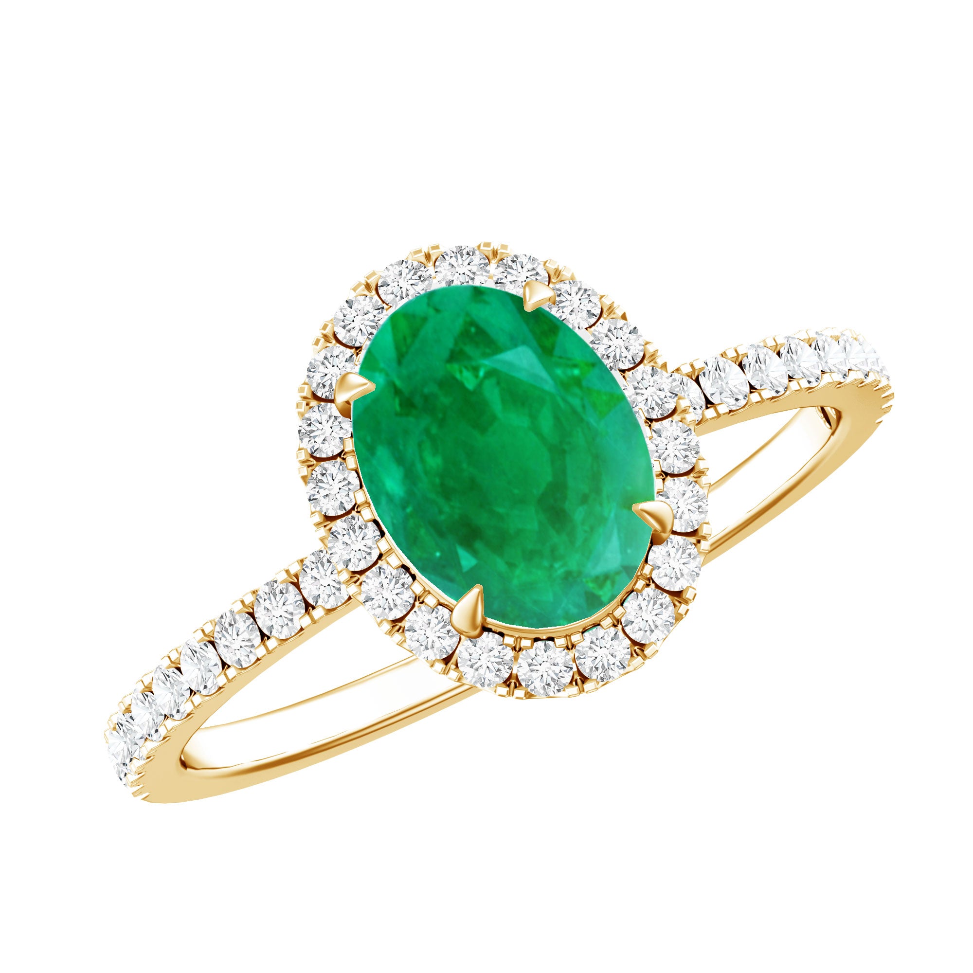 Real 0.7 Carat Oval Emerald Engagement Ring with Diamond Halo AAA - Rosec Jewels