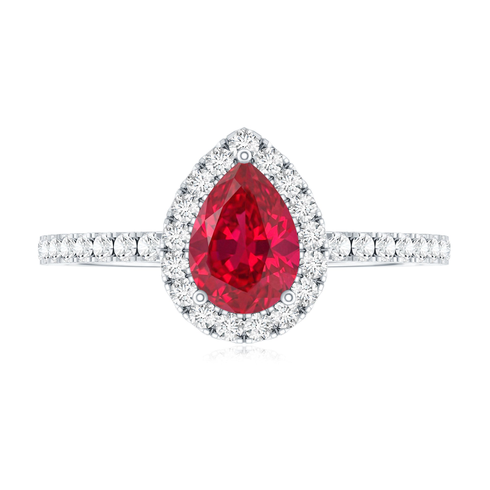 Rosec Jewels-Lab Created Ruby Teardrop Halo Engagement Ring with Diamond