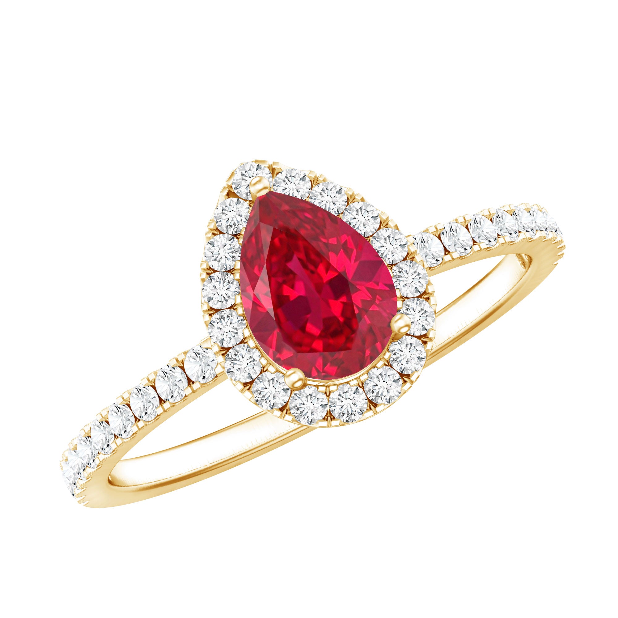 Rosec Jewels-Lab Created Ruby Teardrop Halo Engagement Ring with Diamond